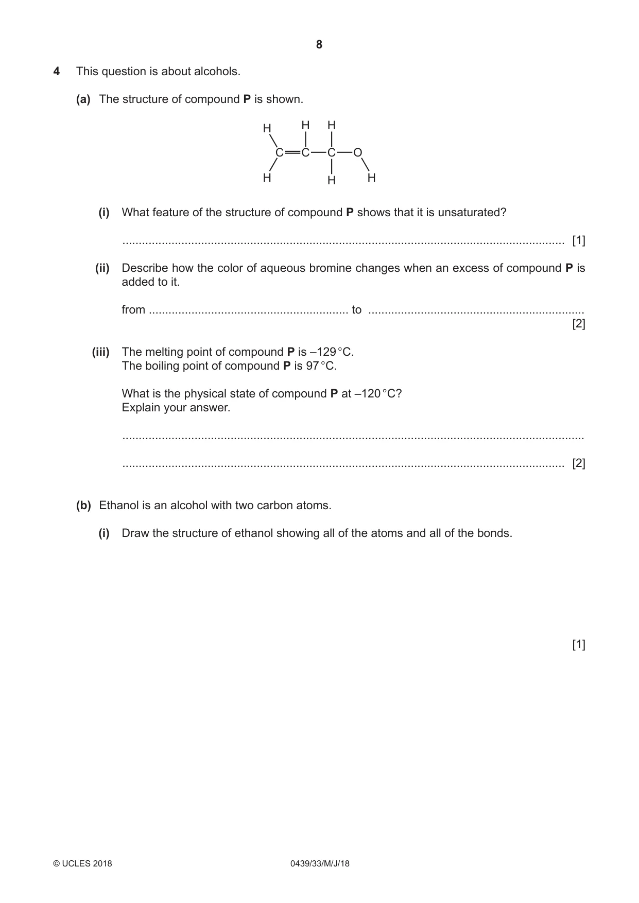 Cambridge IGCSE Chemistry (BES) 0439 2018 May/June Paper 3 · Variant 3 question paper, page 8 of 20