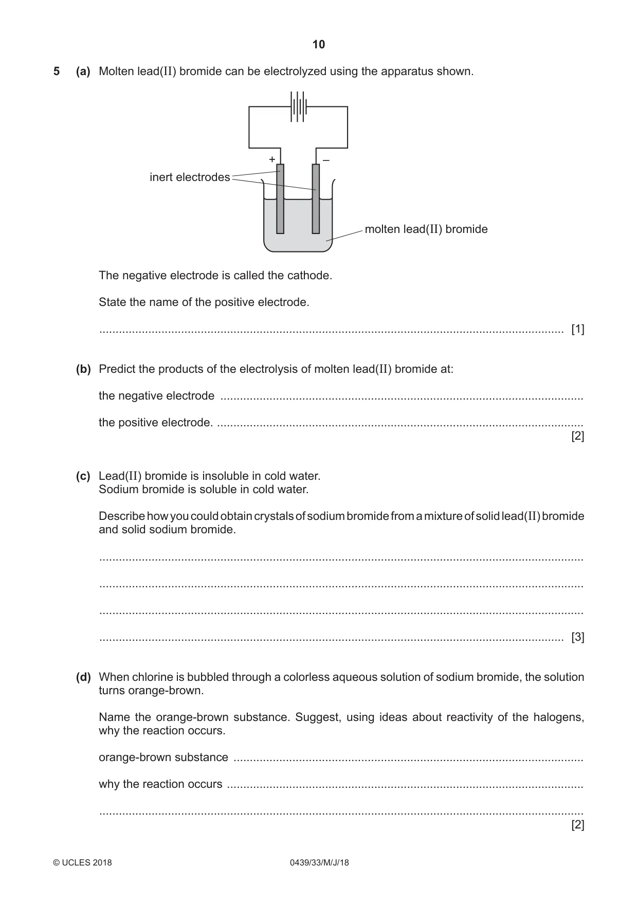 Cambridge IGCSE Chemistry (BES) 0439 2018 May/June Paper 3 · Variant 3 question paper, page 10 of 20