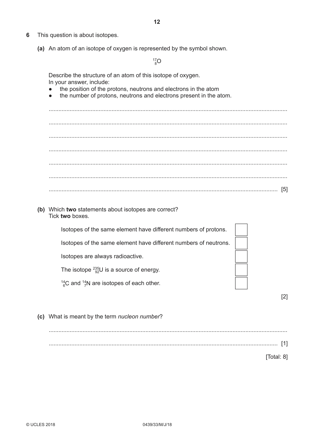 Cambridge IGCSE Chemistry (BES) 0439 2018 May/June Paper 3 · Variant 3 question paper, page 12 of 20