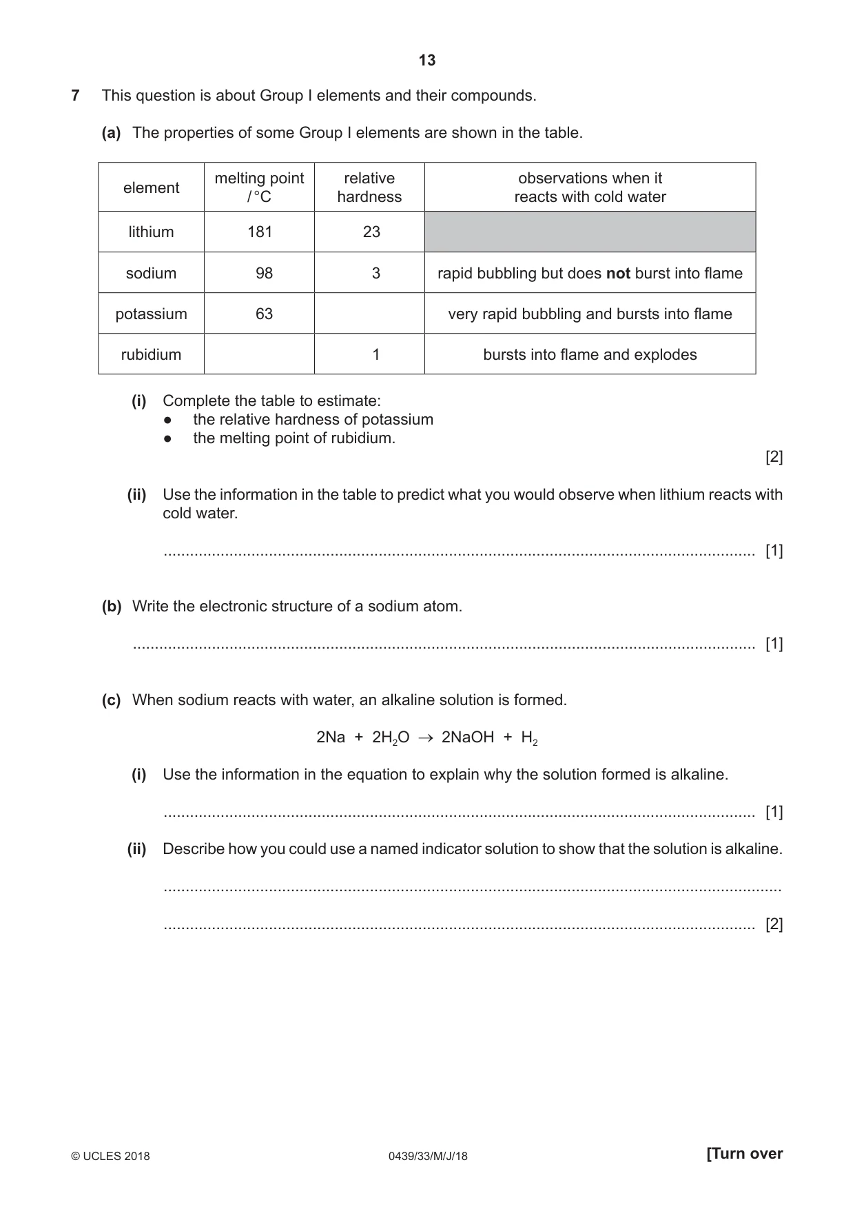 Cambridge IGCSE Chemistry (BES) 0439 2018 May/June Paper 3 · Variant 3 question paper, page 13 of 20
