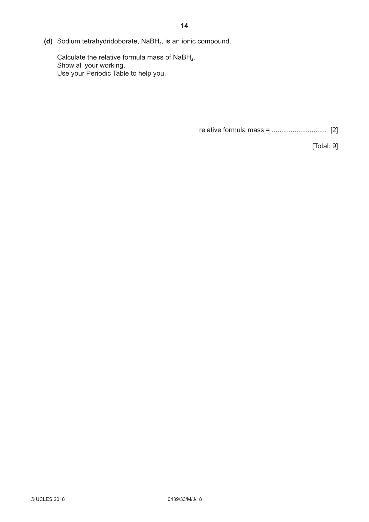 Cambridge IGCSE Chemistry (BES) 0439 2018 May/June Paper 3 · Variant 3 question paper, page 14 of 20