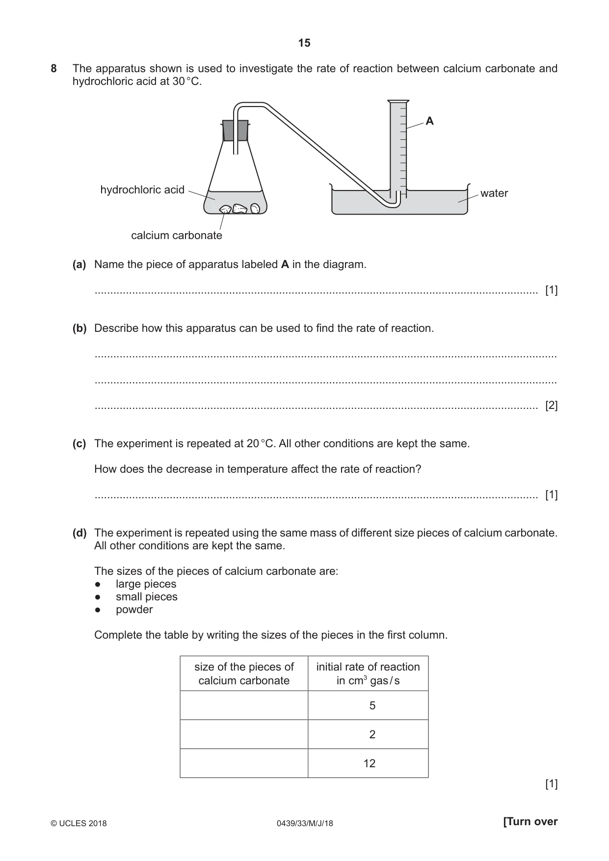 Cambridge IGCSE Chemistry (BES) 0439 2018 May/June Paper 3 · Variant 3 question paper, page 15 of 20