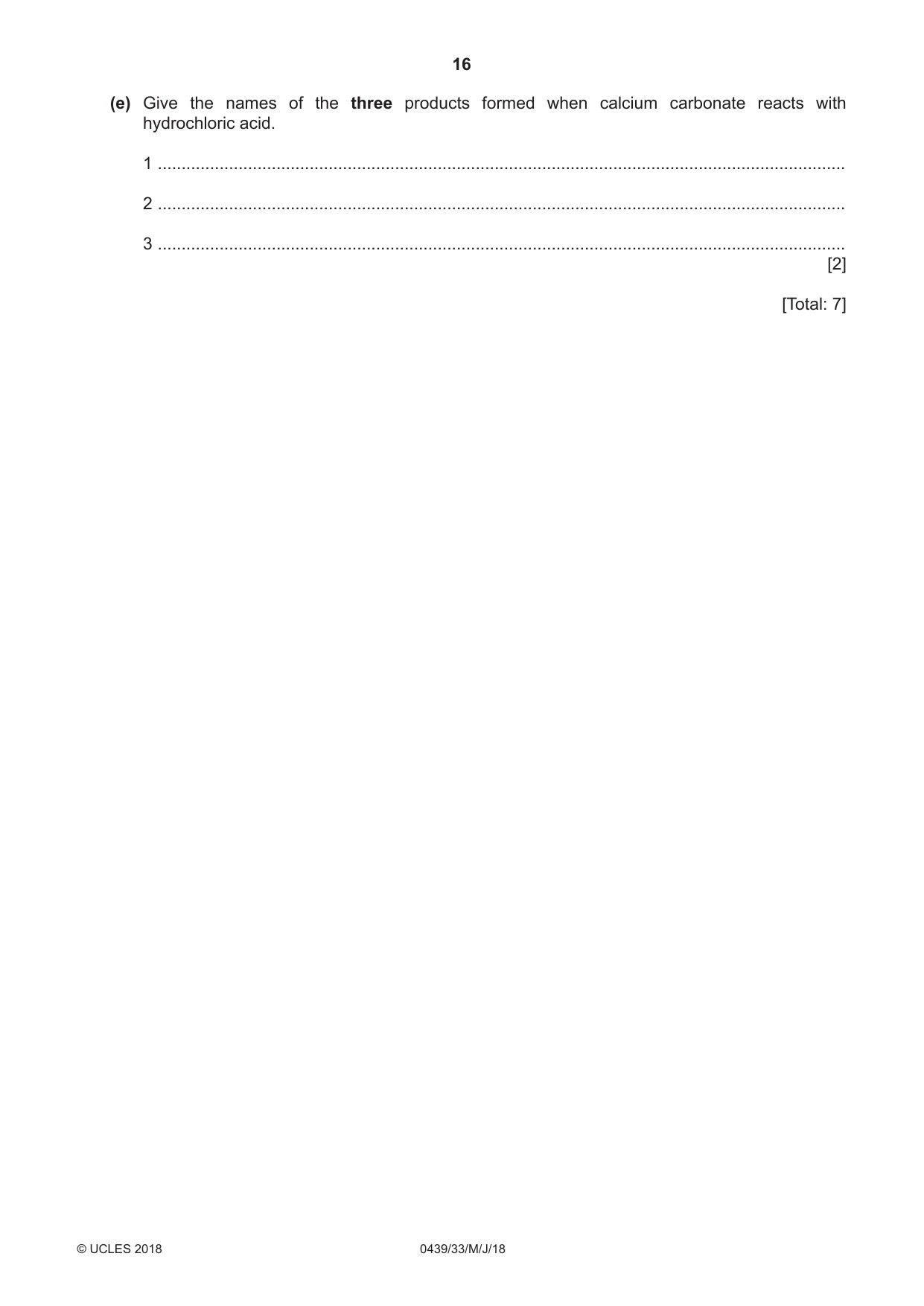 Cambridge IGCSE Chemistry (BES) 0439 2018 May/June Paper 3 · Variant 3 question paper, page 16 of 20