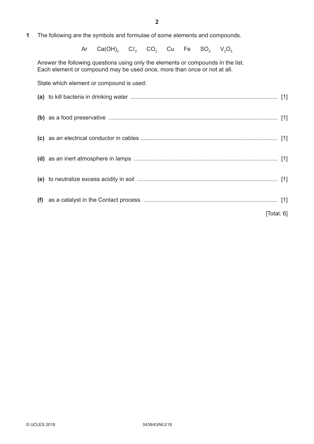 Cambridge IGCSE Chemistry (BES) 0439 2018 May/June Paper 4 · Variant 3 question paper, page 2 of 16
