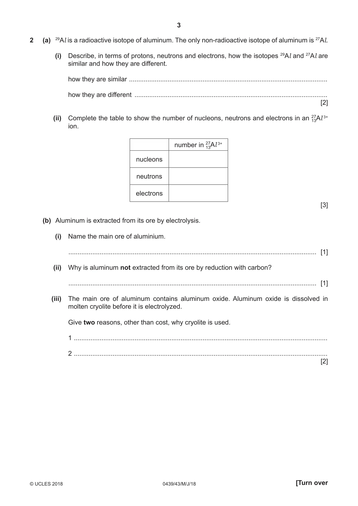 Cambridge IGCSE Chemistry (BES) 0439 2018 May/June Paper 4 · Variant 3 question paper, page 3 of 16