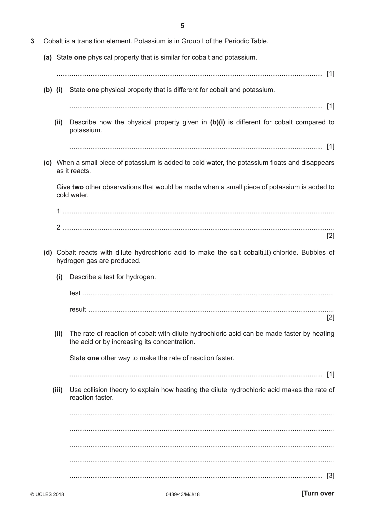 Cambridge IGCSE Chemistry (BES) 0439 2018 May/June Paper 4 · Variant 3 question paper, page 5 of 16