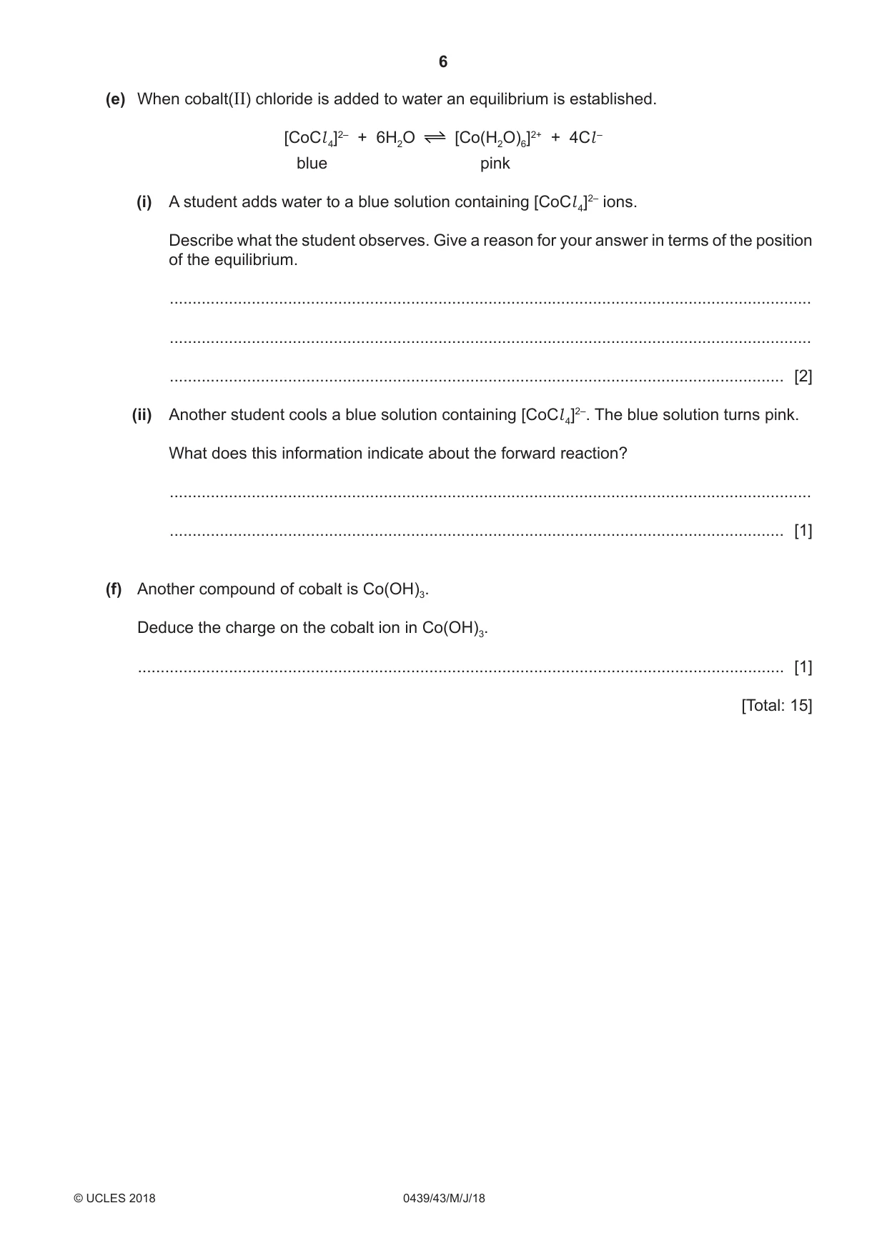 Cambridge IGCSE Chemistry (BES) 0439 2018 May/June Paper 4 · Variant 3 question paper, page 6 of 16