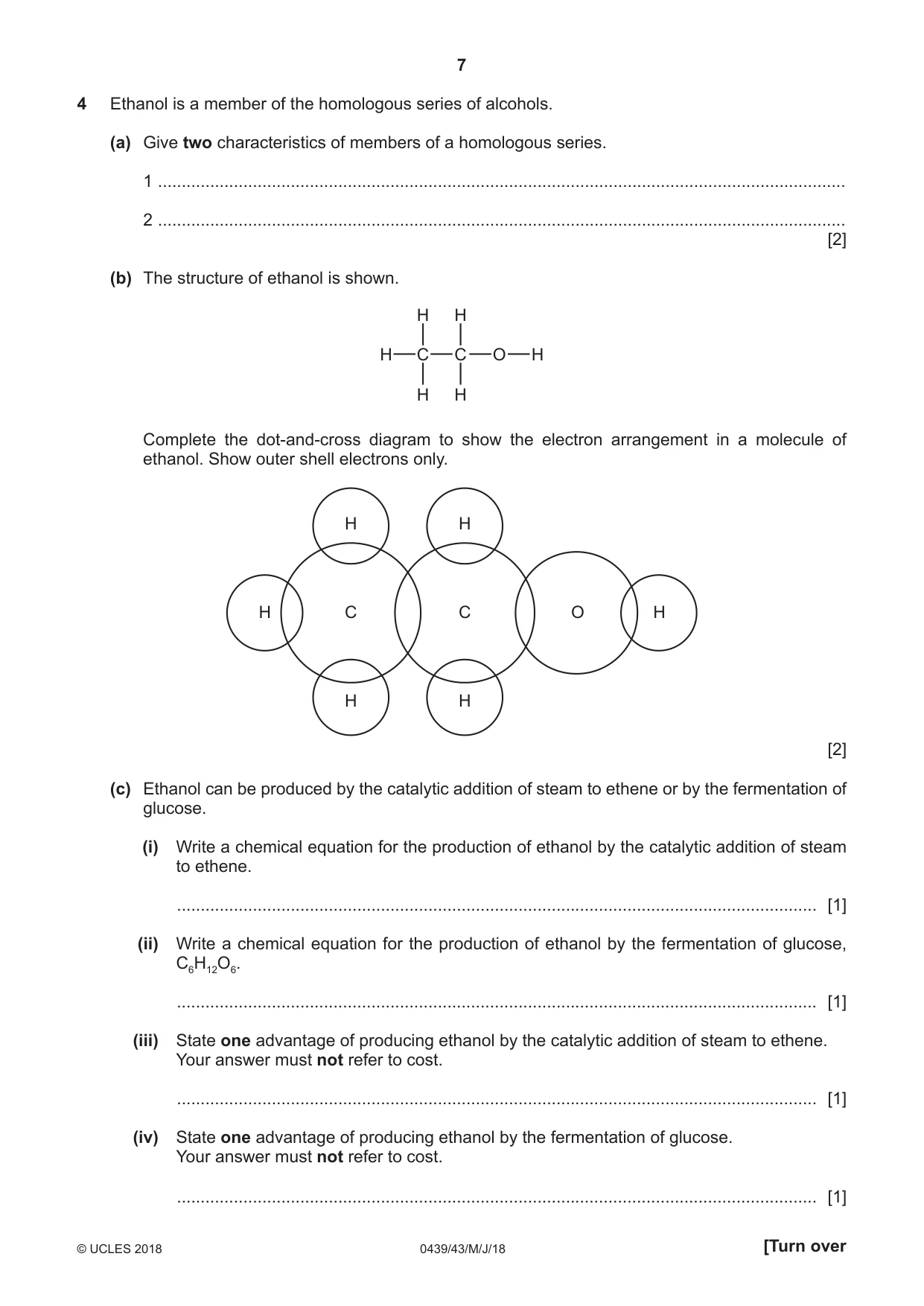 Cambridge IGCSE Chemistry (BES) 0439 2018 May/June Paper 4 · Variant 3 question paper, page 7 of 16