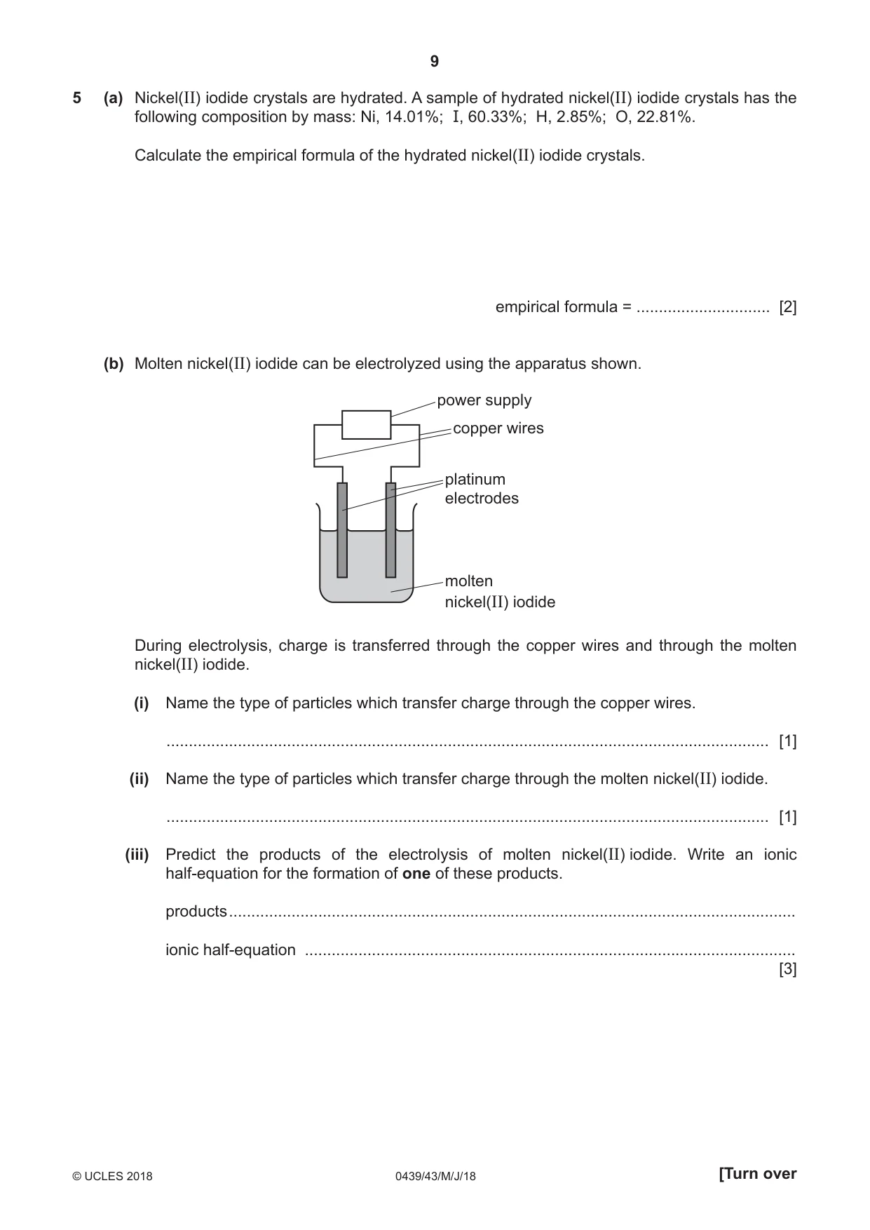 Cambridge IGCSE Chemistry (BES) 0439 2018 May/June Paper 4 · Variant 3 question paper, page 9 of 16