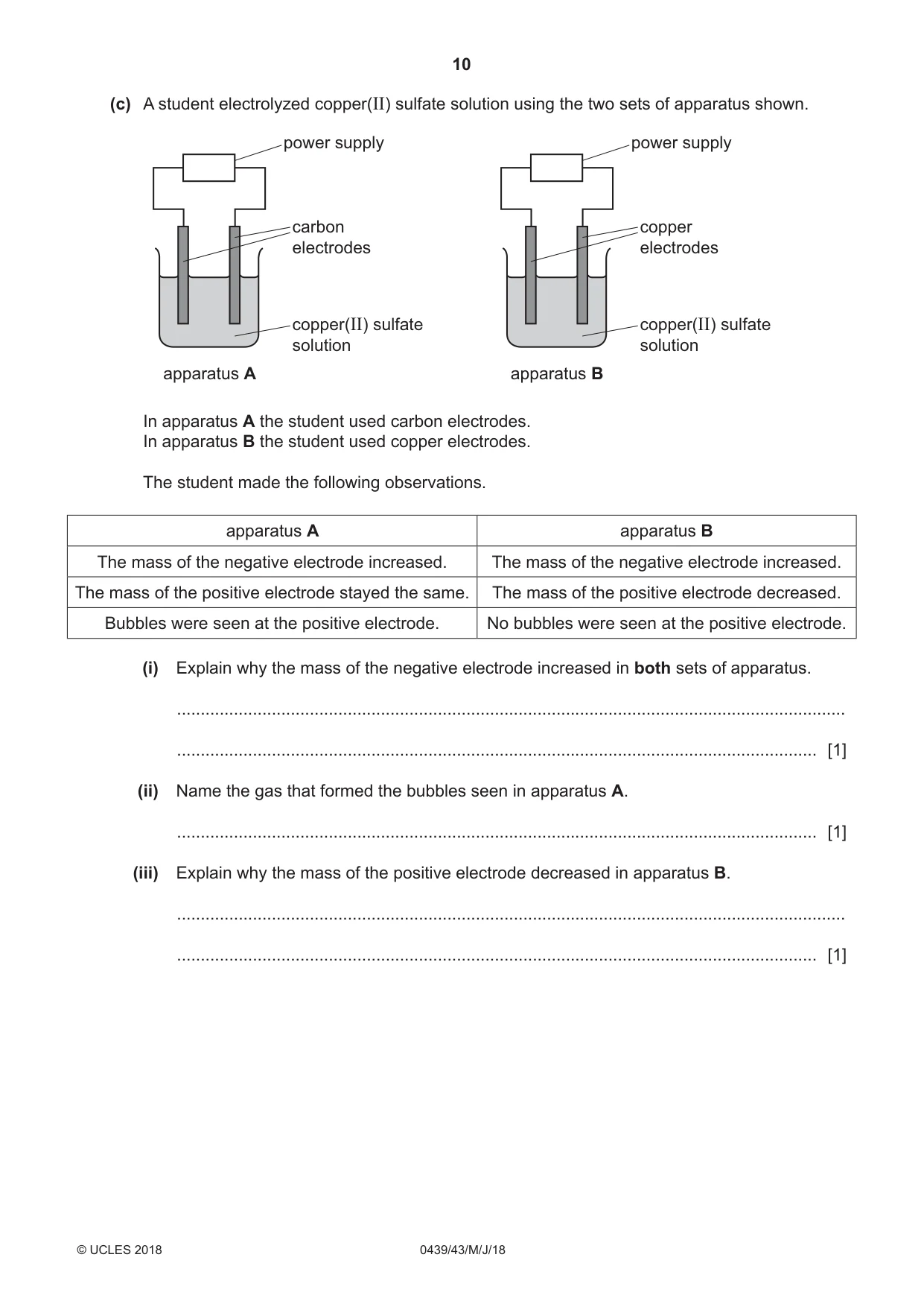 Cambridge IGCSE Chemistry (BES) 0439 2018 May/June Paper 4 · Variant 3 question paper, page 10 of 16