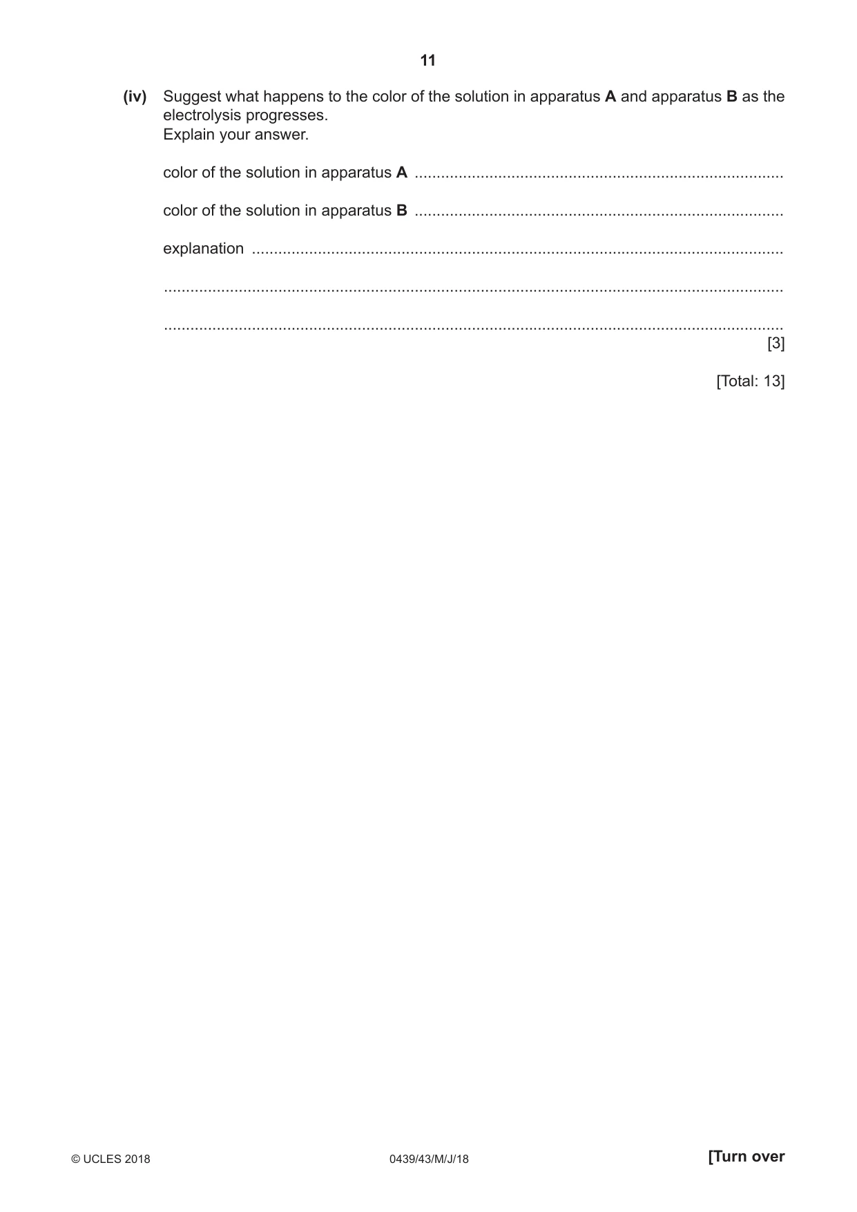Cambridge IGCSE Chemistry (BES) 0439 2018 May/June Paper 4 · Variant 3 question paper, page 11 of 16