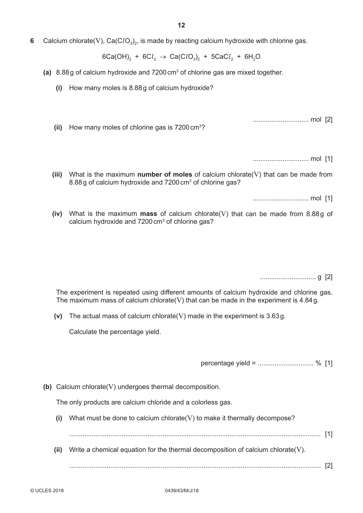 Cambridge IGCSE Chemistry (BES) 0439 2018 May/June Paper 4 · Variant 3 question paper, page 12 of 16