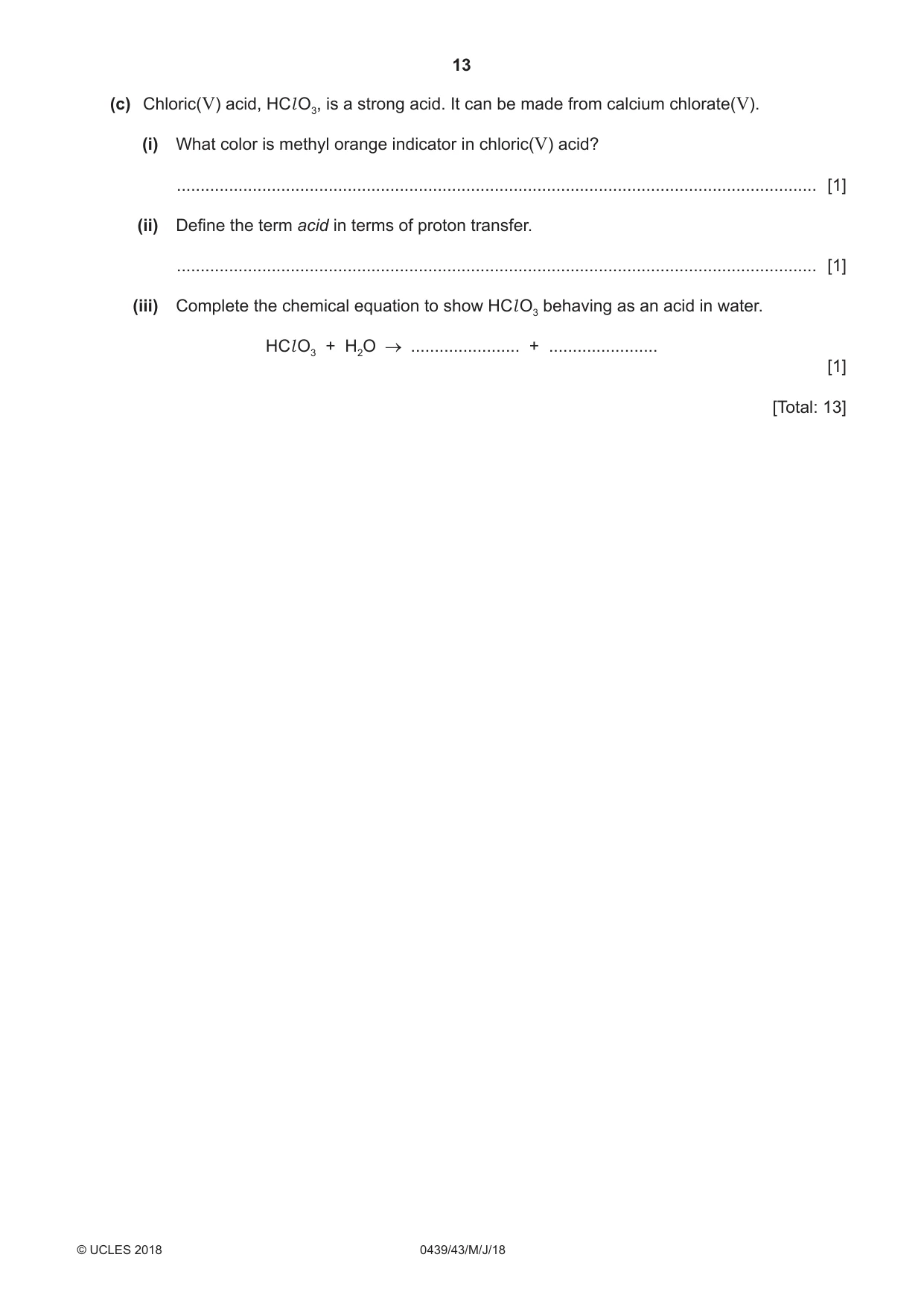 Cambridge IGCSE Chemistry (BES) 0439 2018 May/June Paper 4 · Variant 3 question paper, page 13 of 16
