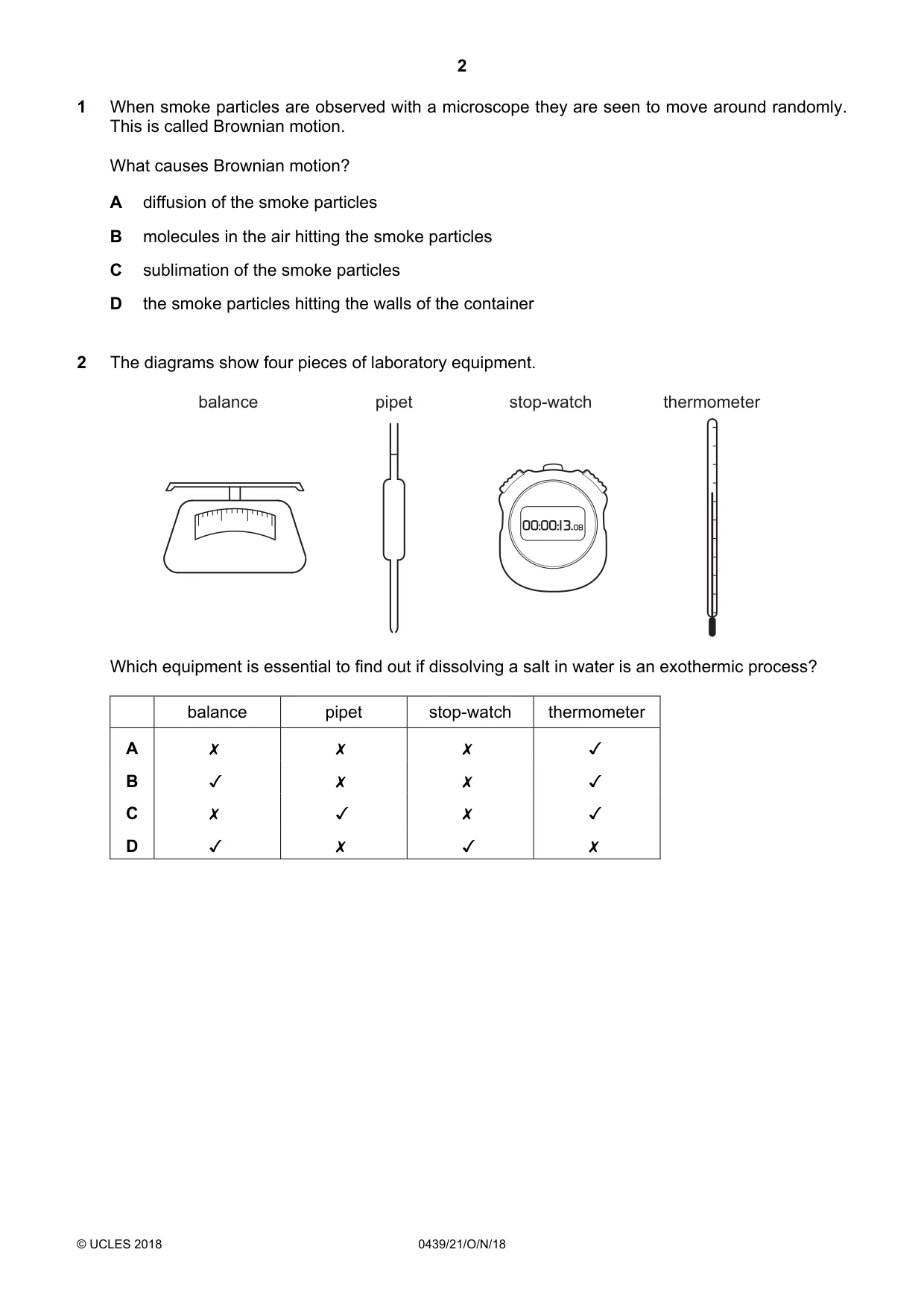Cambridge IGCSE Chemistry (BES) 0439 2018 Oct/Nov Paper 2 · Variant 1 question paper, page 2 of 16
