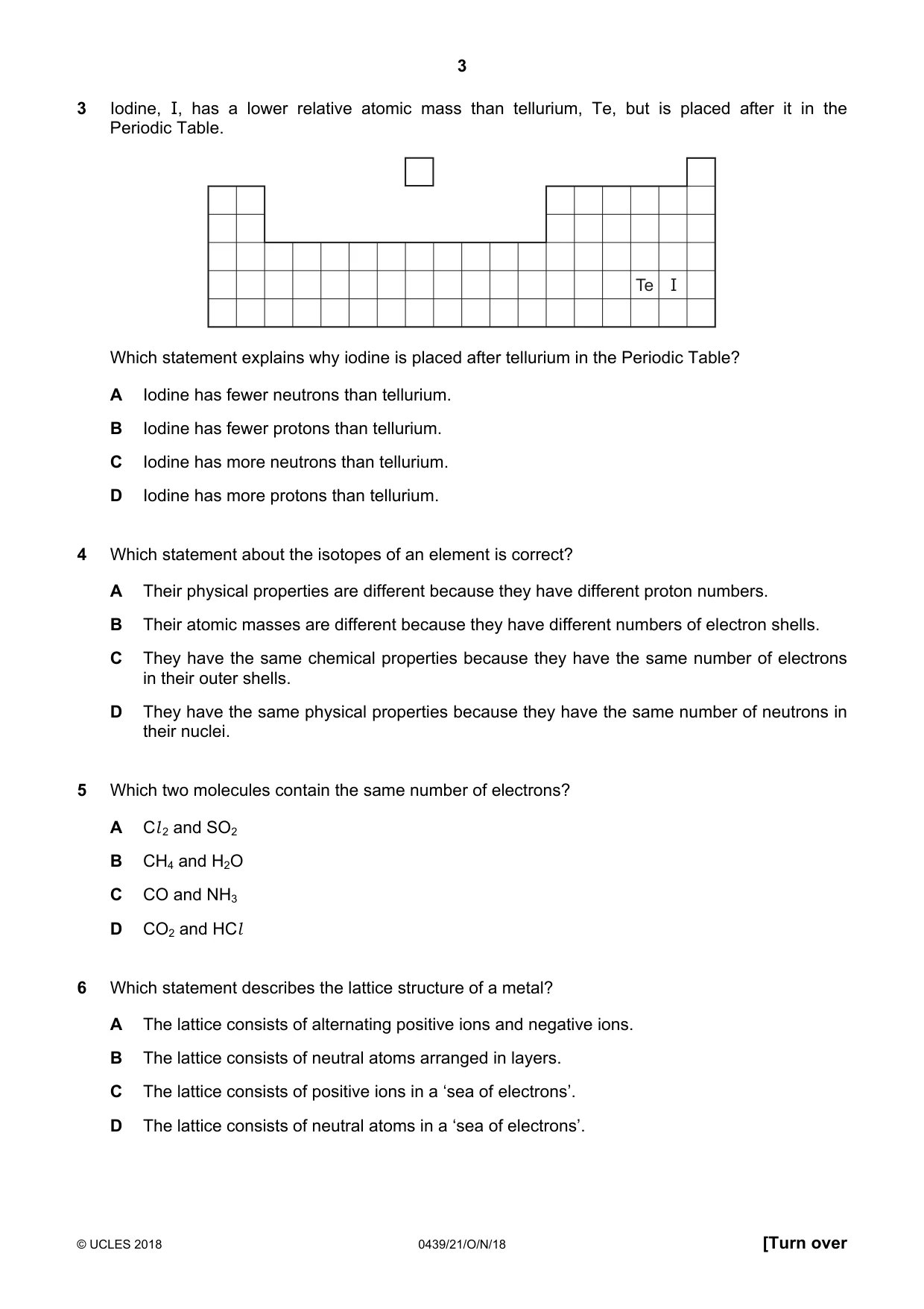 Cambridge IGCSE Chemistry (BES) 0439 2018 Oct/Nov Paper 2 · Variant 1 question paper, page 3 of 16