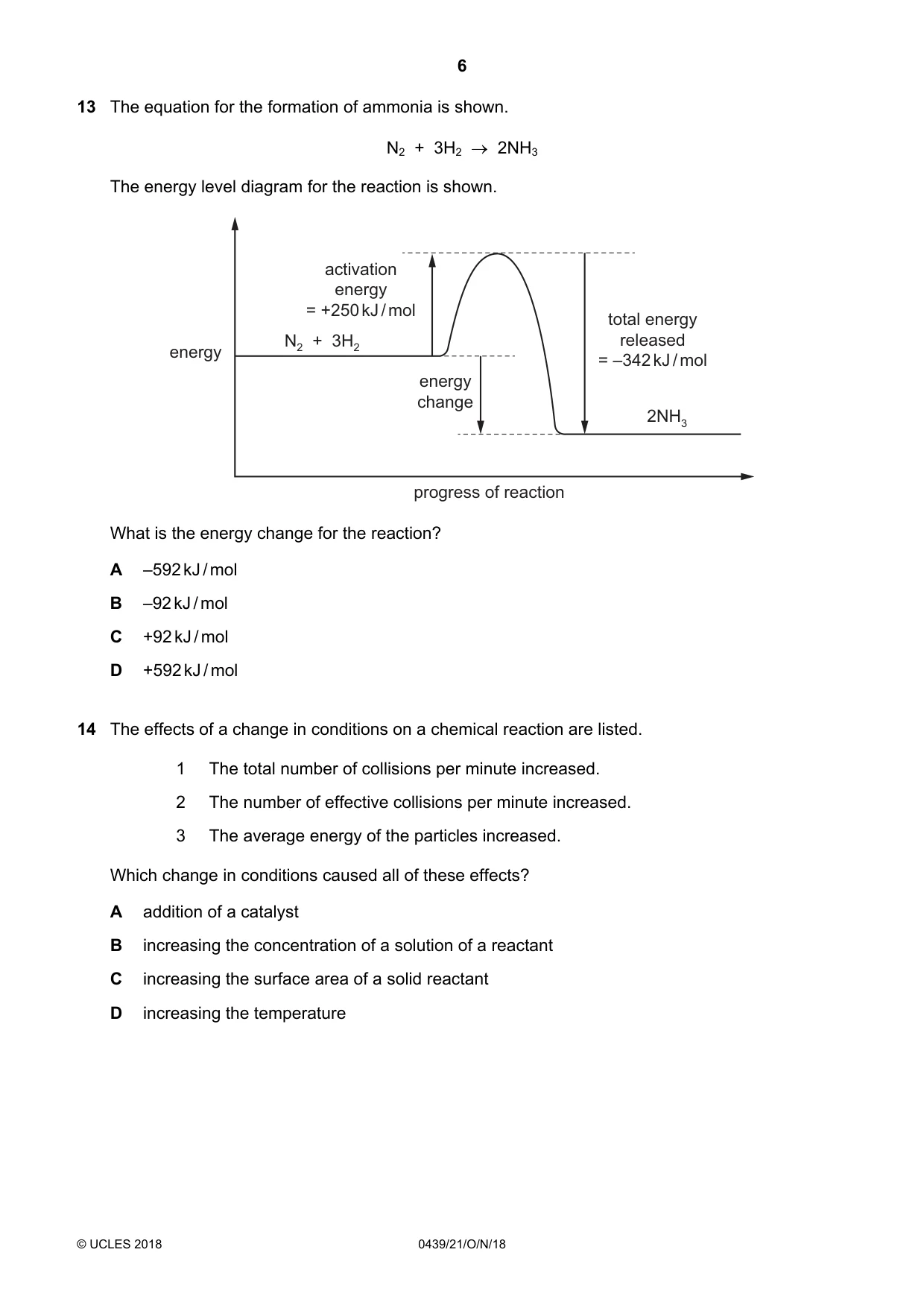 Cambridge IGCSE Chemistry (BES) 0439 2018 Oct/Nov Paper 2 · Variant 1 question paper, page 6 of 16