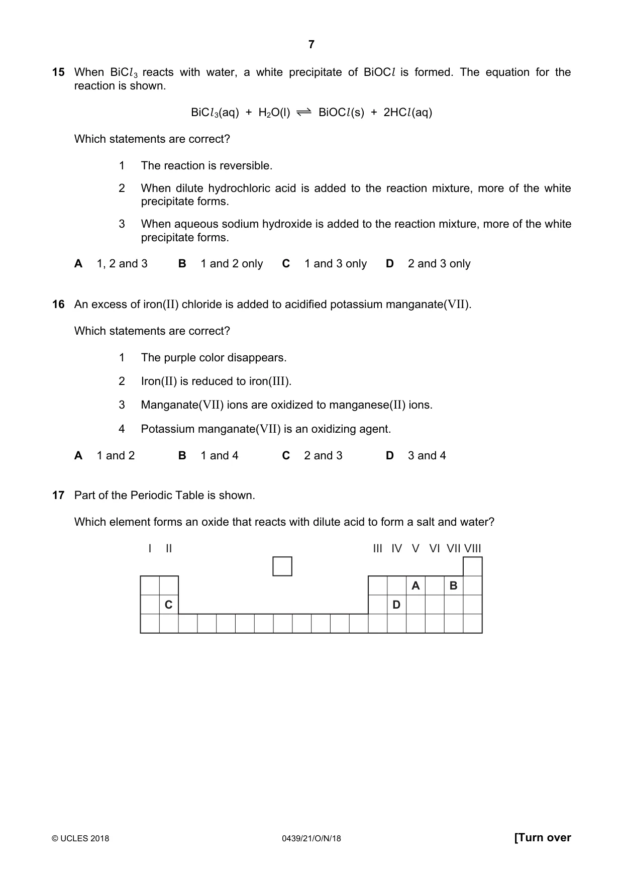 Cambridge IGCSE Chemistry (BES) 0439 2018 Oct/Nov Paper 2 · Variant 1 question paper, page 7 of 16