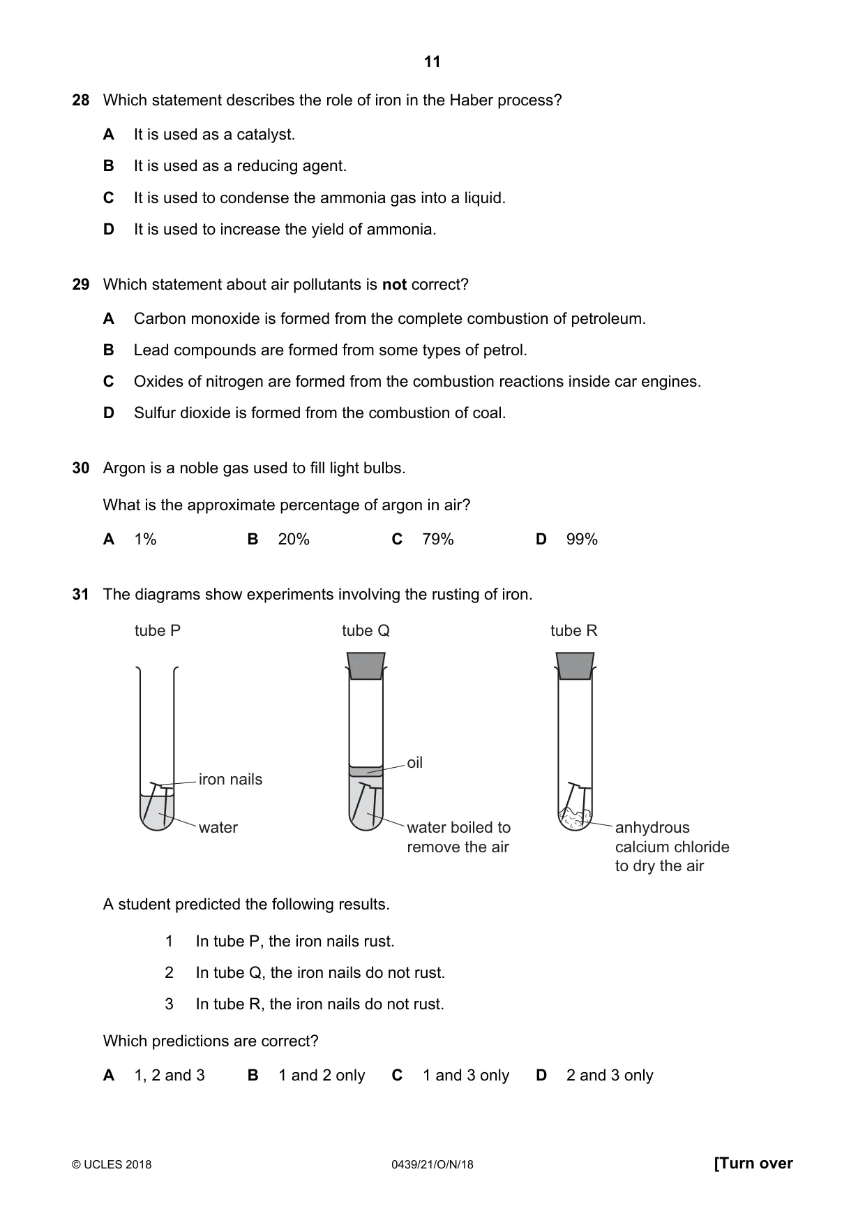 Cambridge IGCSE Chemistry (BES) 0439 2018 Oct/Nov Paper 2 · Variant 1 question paper, page 11 of 16
