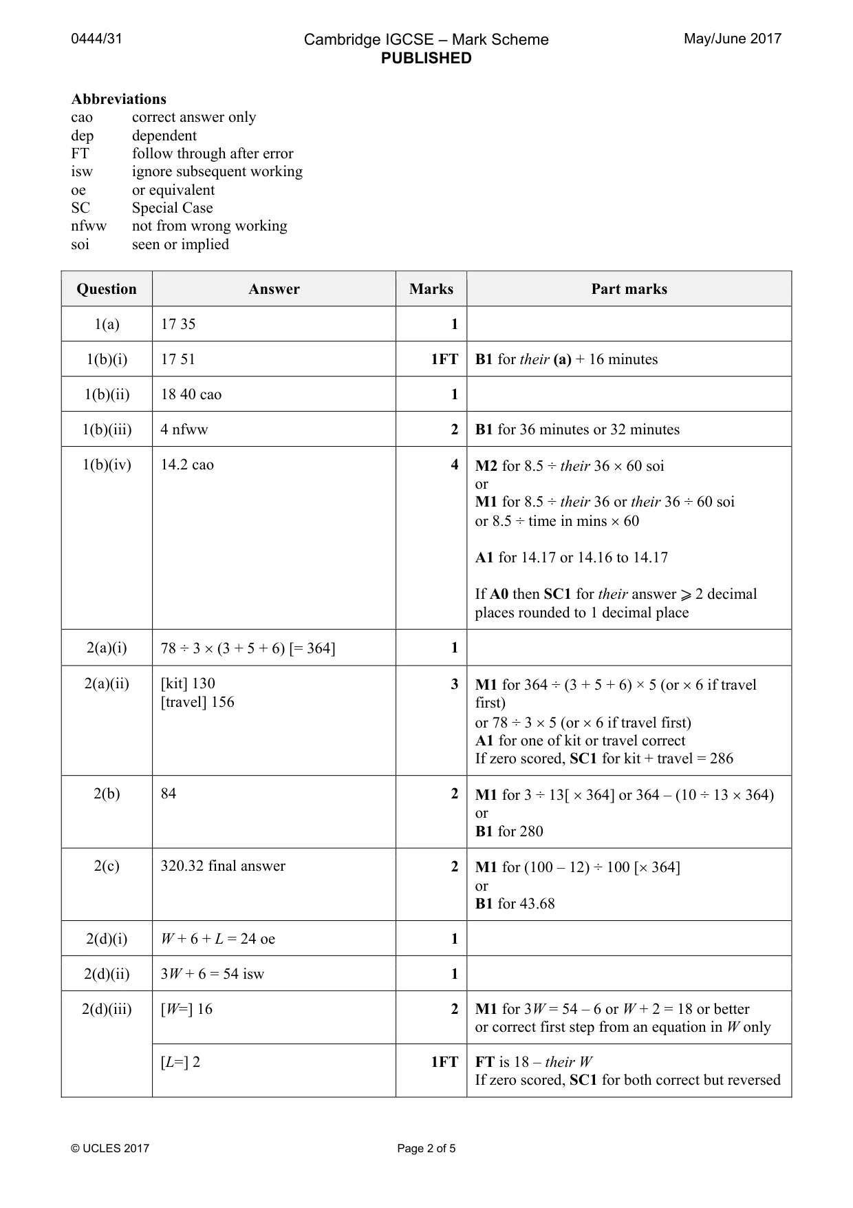 Mark scheme, page 2 of 5