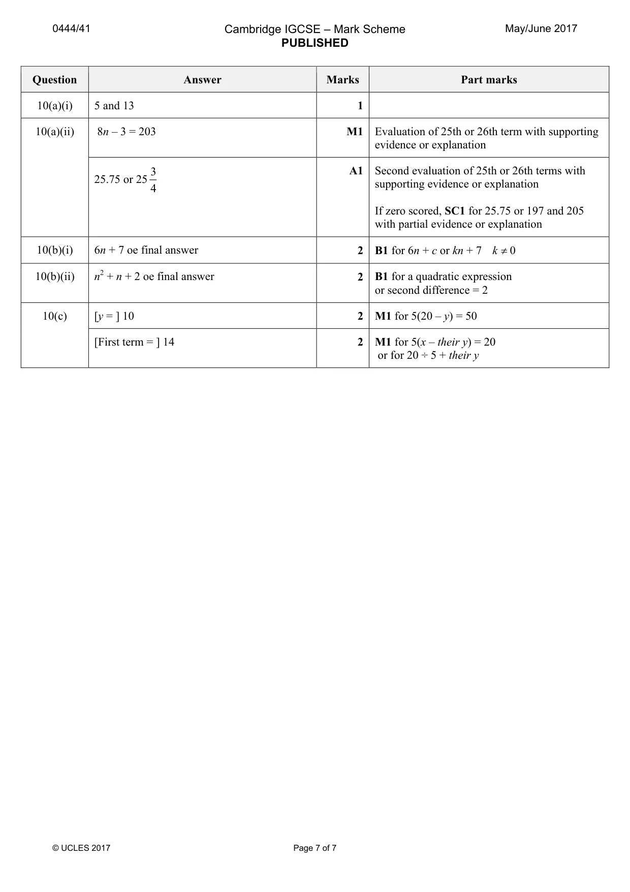Mark scheme, page 7 of 7