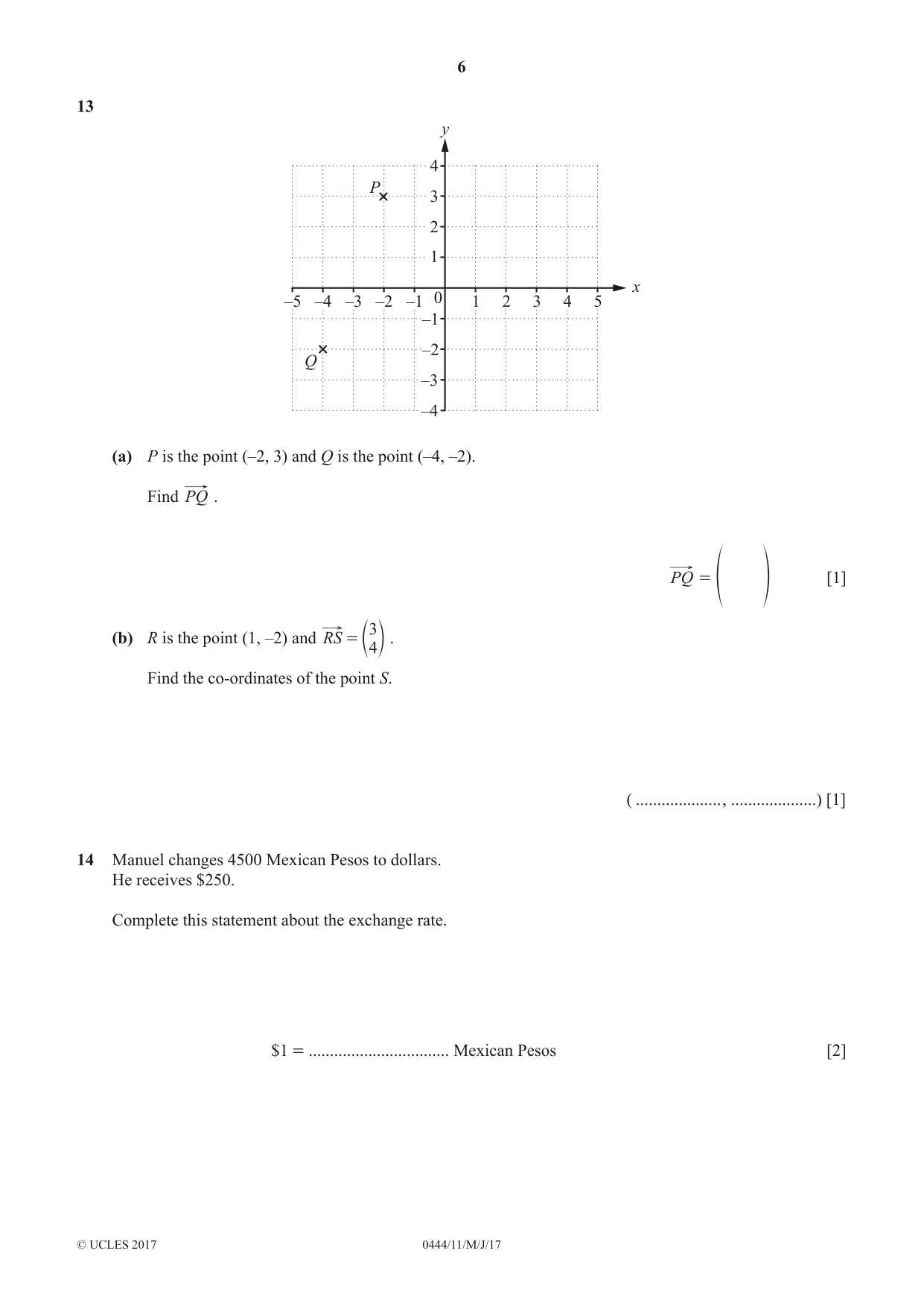 Cambridge IGCSE Mathematics (US) 0444 2017 May/June Paper 1 · Variant 1 question paper, page 6 of 12