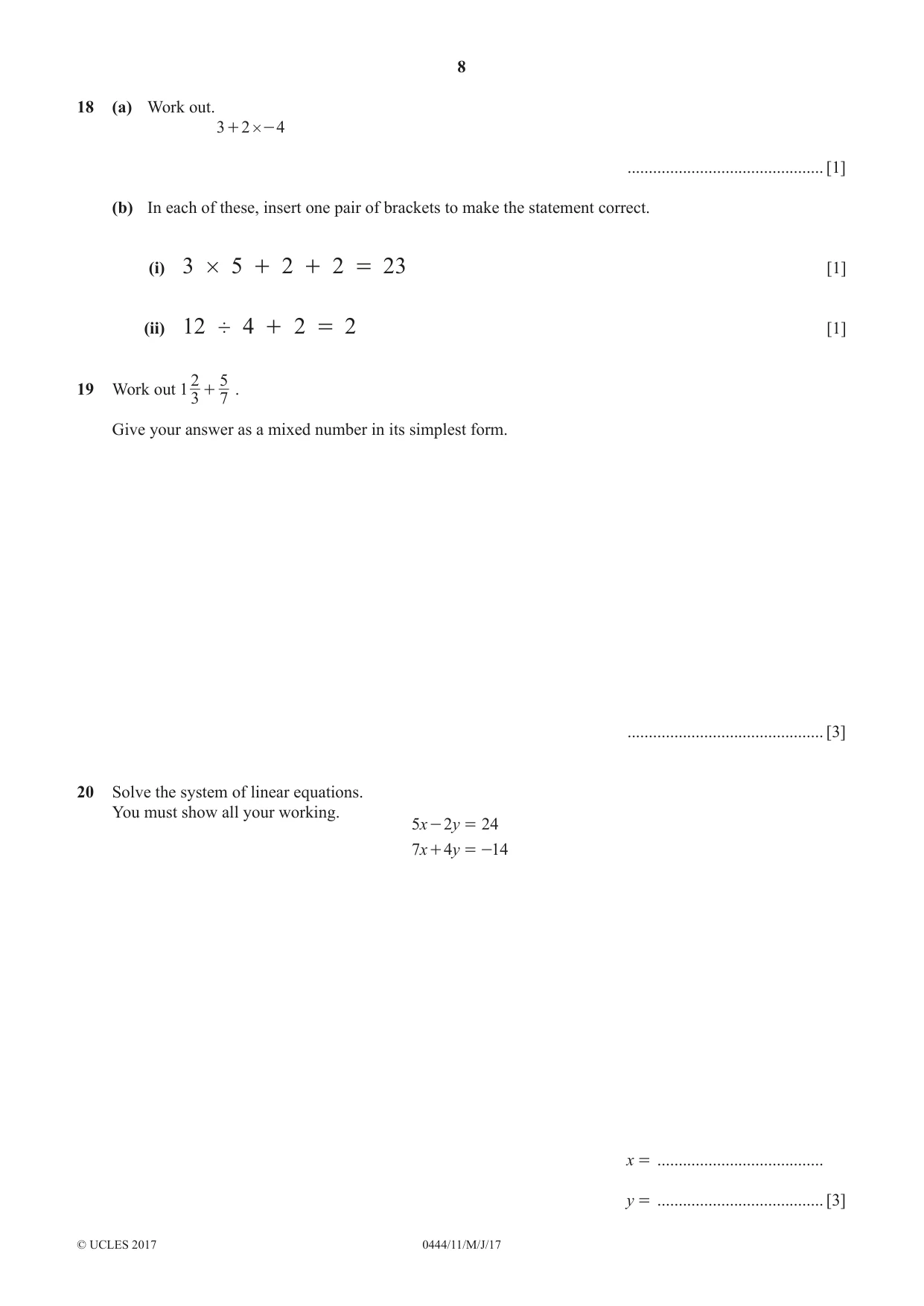 Cambridge IGCSE Mathematics (US) 0444 2017 May/June Paper 1 · Variant 1 question paper, page 8 of 12