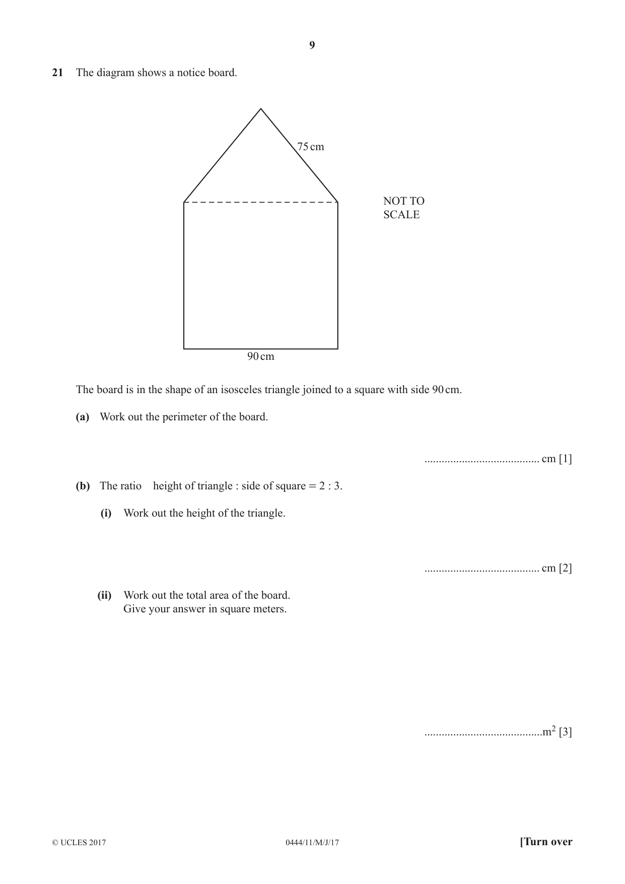 Cambridge IGCSE Mathematics (US) 0444 2017 May/June Paper 1 · Variant 1 question paper, page 9 of 12