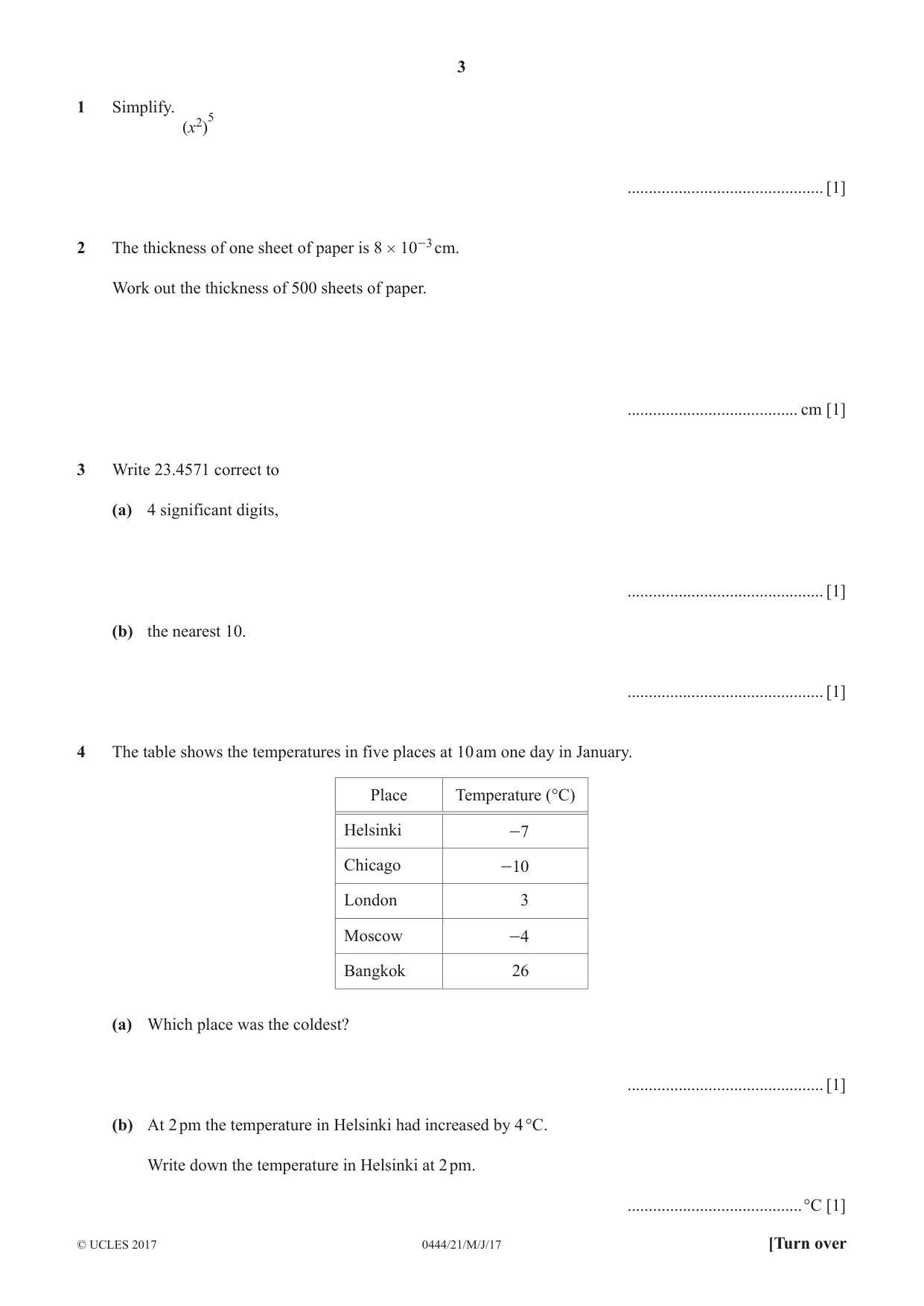 Cambridge IGCSE Mathematics (US) 0444 2017 May/June Paper 2 · Variant 1 question paper, page 3 of 16