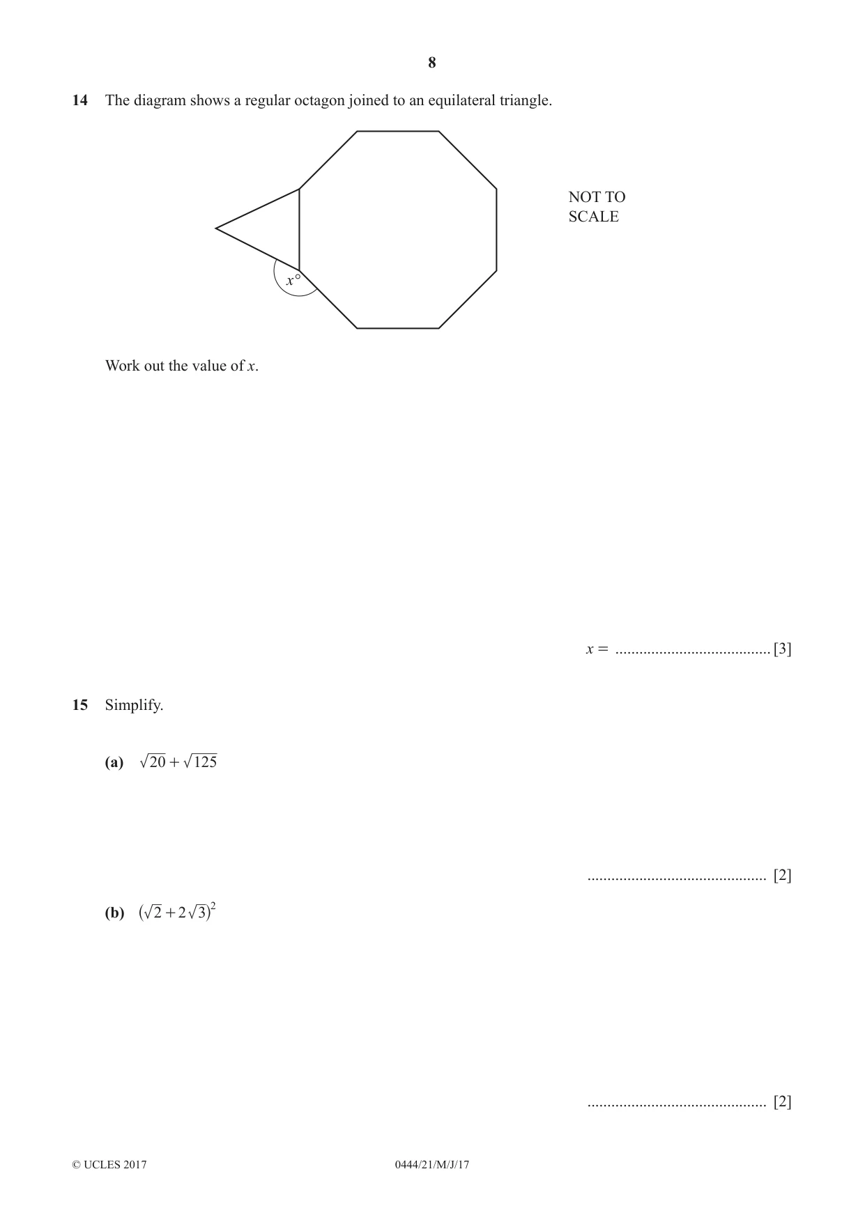 Cambridge IGCSE Mathematics (US) 0444 2017 May/June Paper 2 · Variant 1 question paper, page 8 of 16