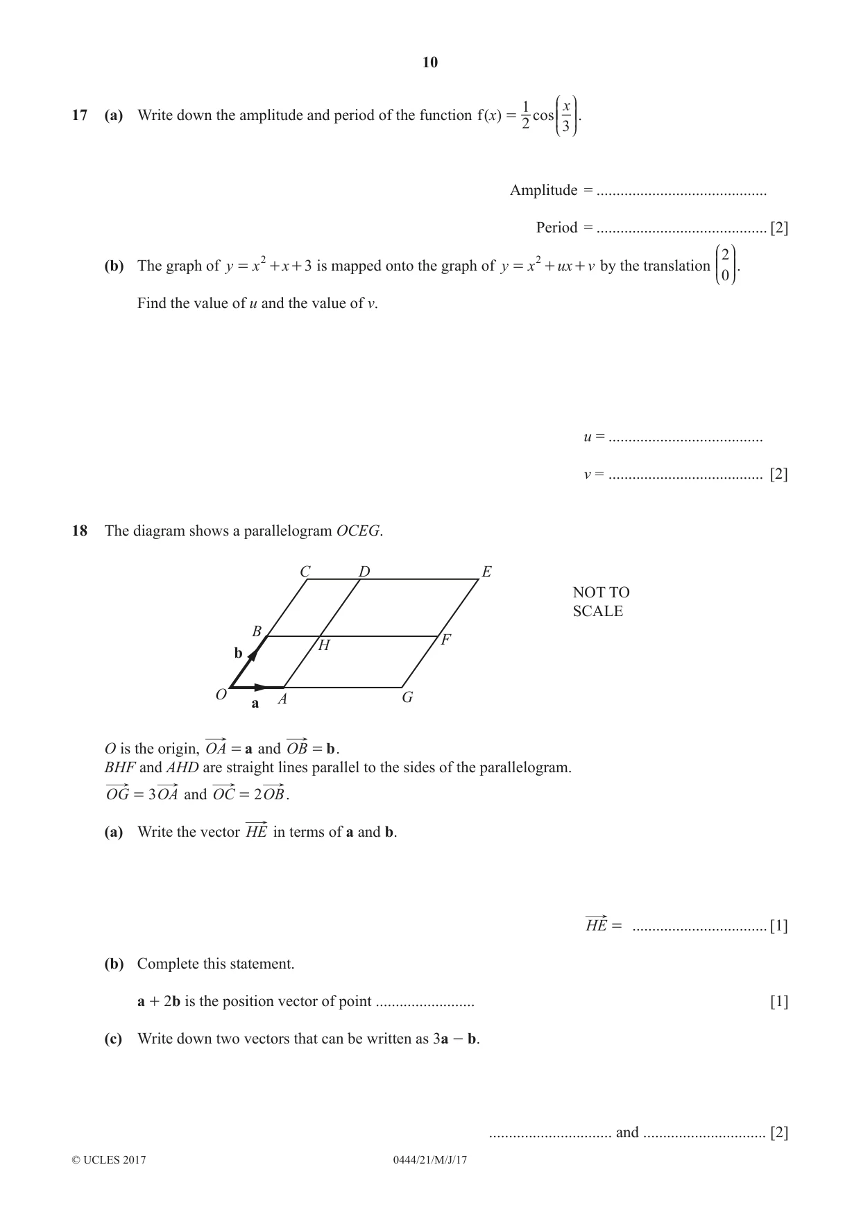 Cambridge IGCSE Mathematics (US) 0444 2017 May/June Paper 2 · Variant 1 question paper, page 10 of 16