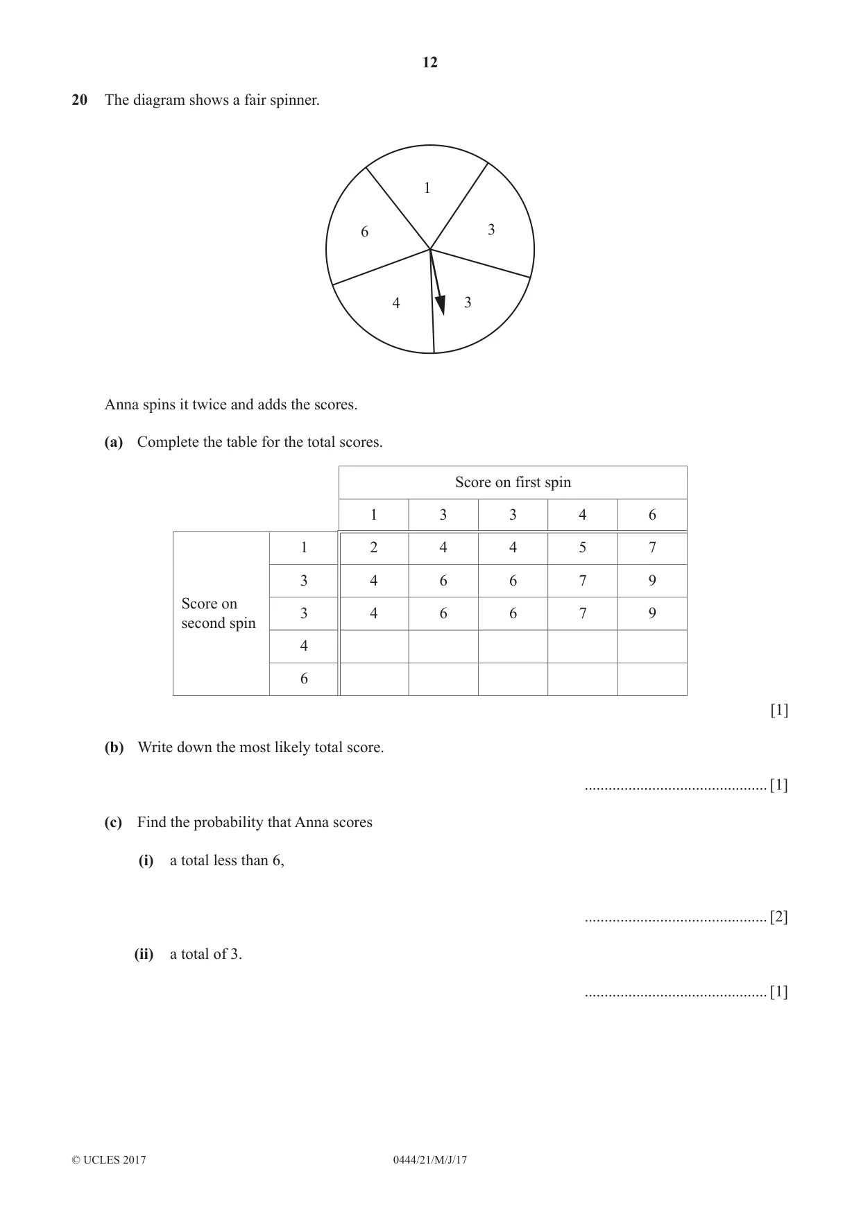 Cambridge IGCSE Mathematics (US) 0444 2017 May/June Paper 2 · Variant 1 question paper, page 12 of 16