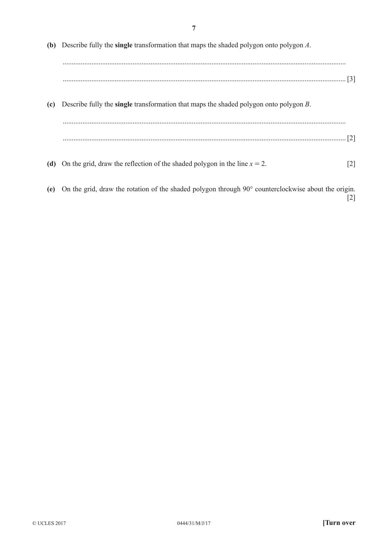 Cambridge IGCSE Mathematics (US) 0444 2017 May/June Paper 3 · Variant 1 question paper, page 7 of 20