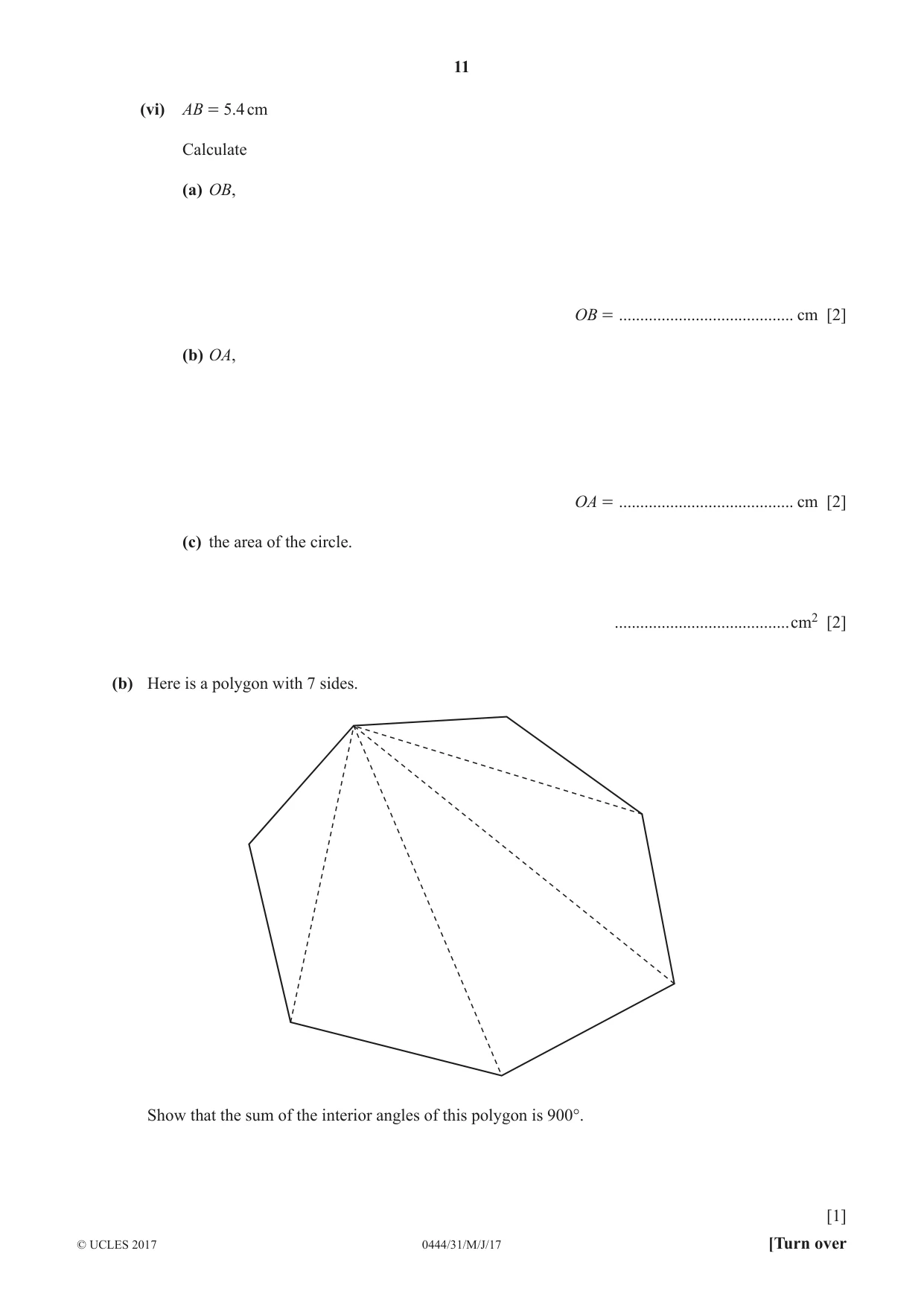Cambridge IGCSE Mathematics (US) 0444 2017 May/June Paper 3 · Variant 1 question paper, page 11 of 20