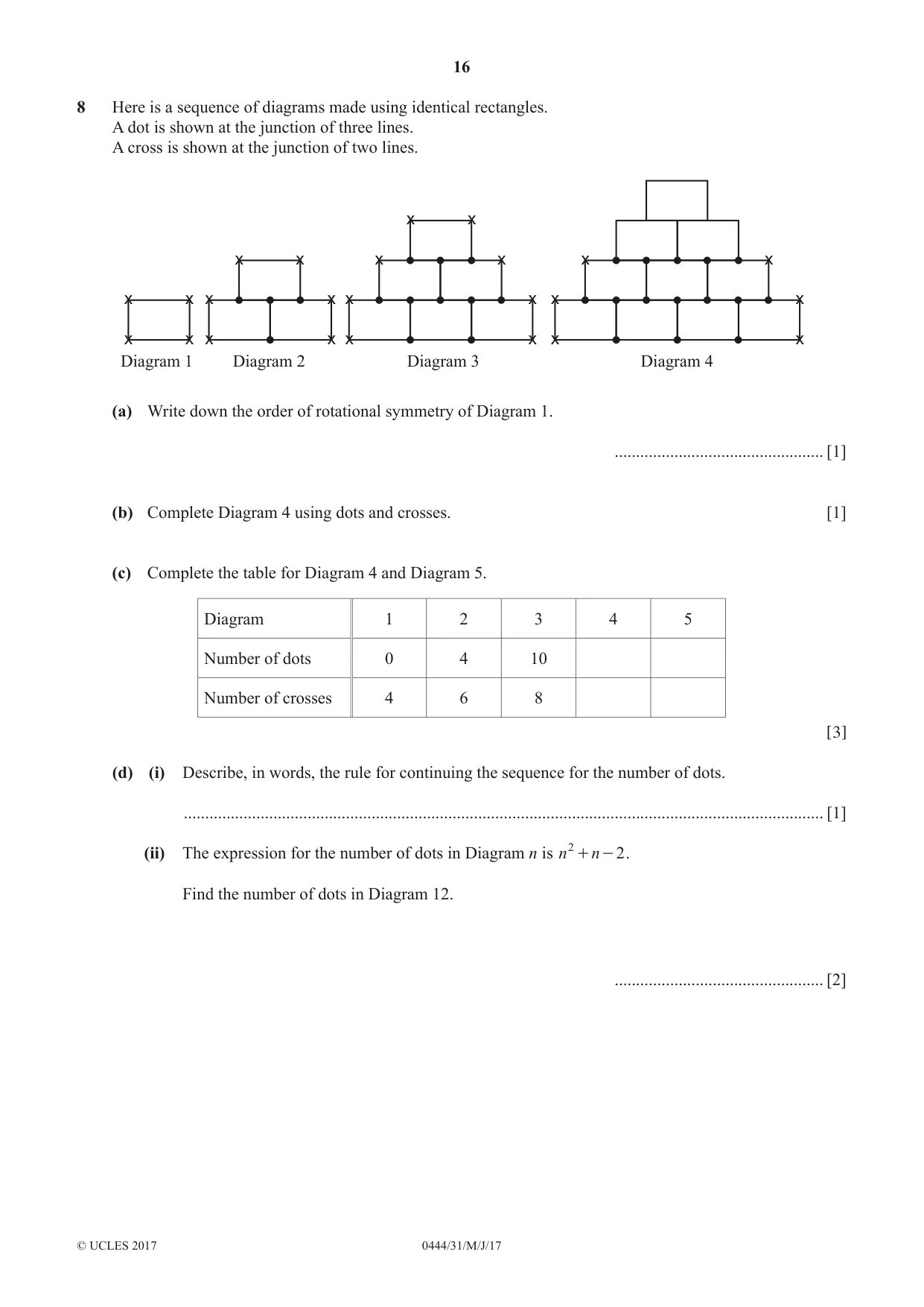 Cambridge IGCSE Mathematics (US) 0444 2017 May/June Paper 3 · Variant 1 question paper, page 16 of 20