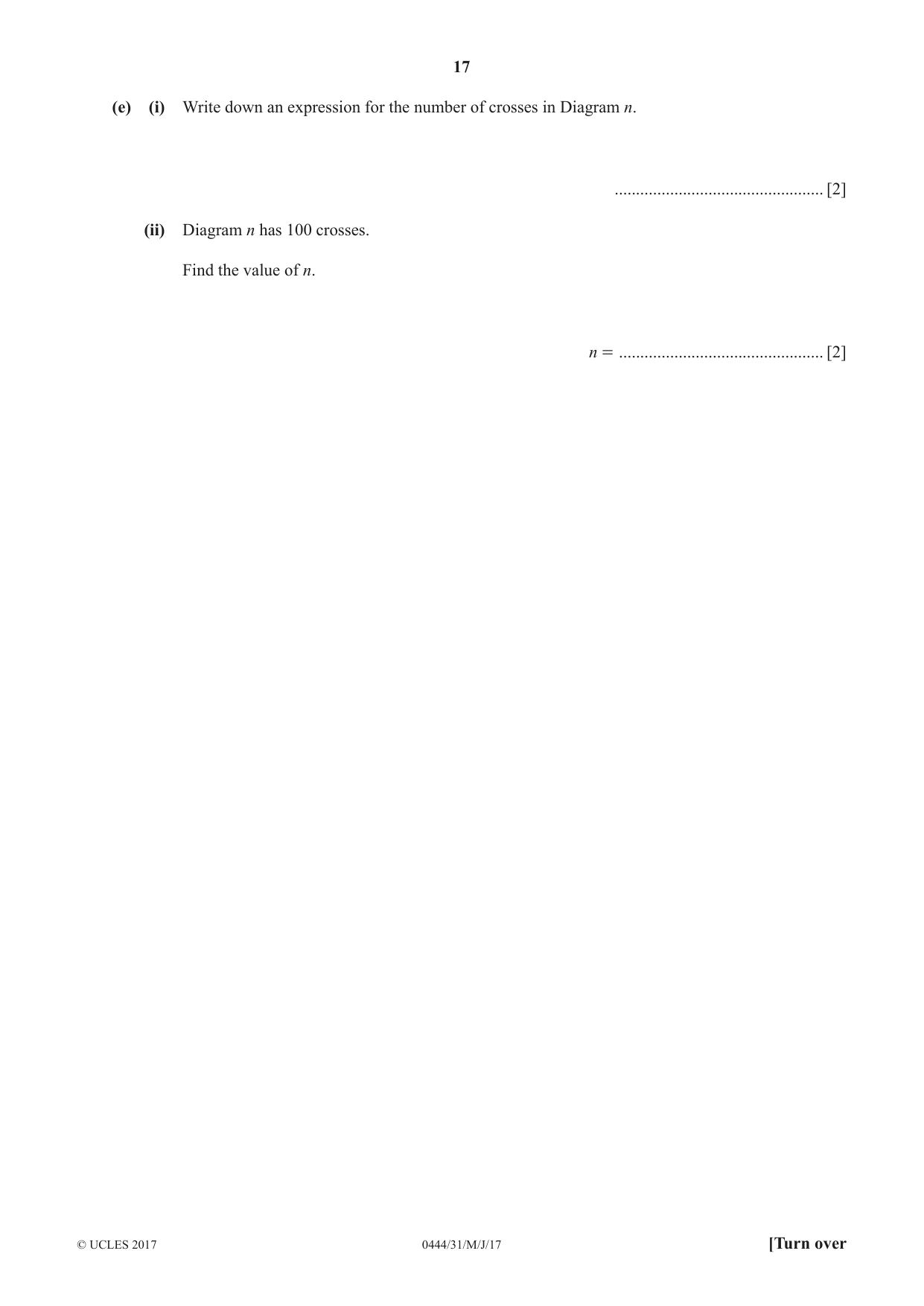 Cambridge IGCSE Mathematics (US) 0444 2017 May/June Paper 3 · Variant 1 question paper, page 17 of 20