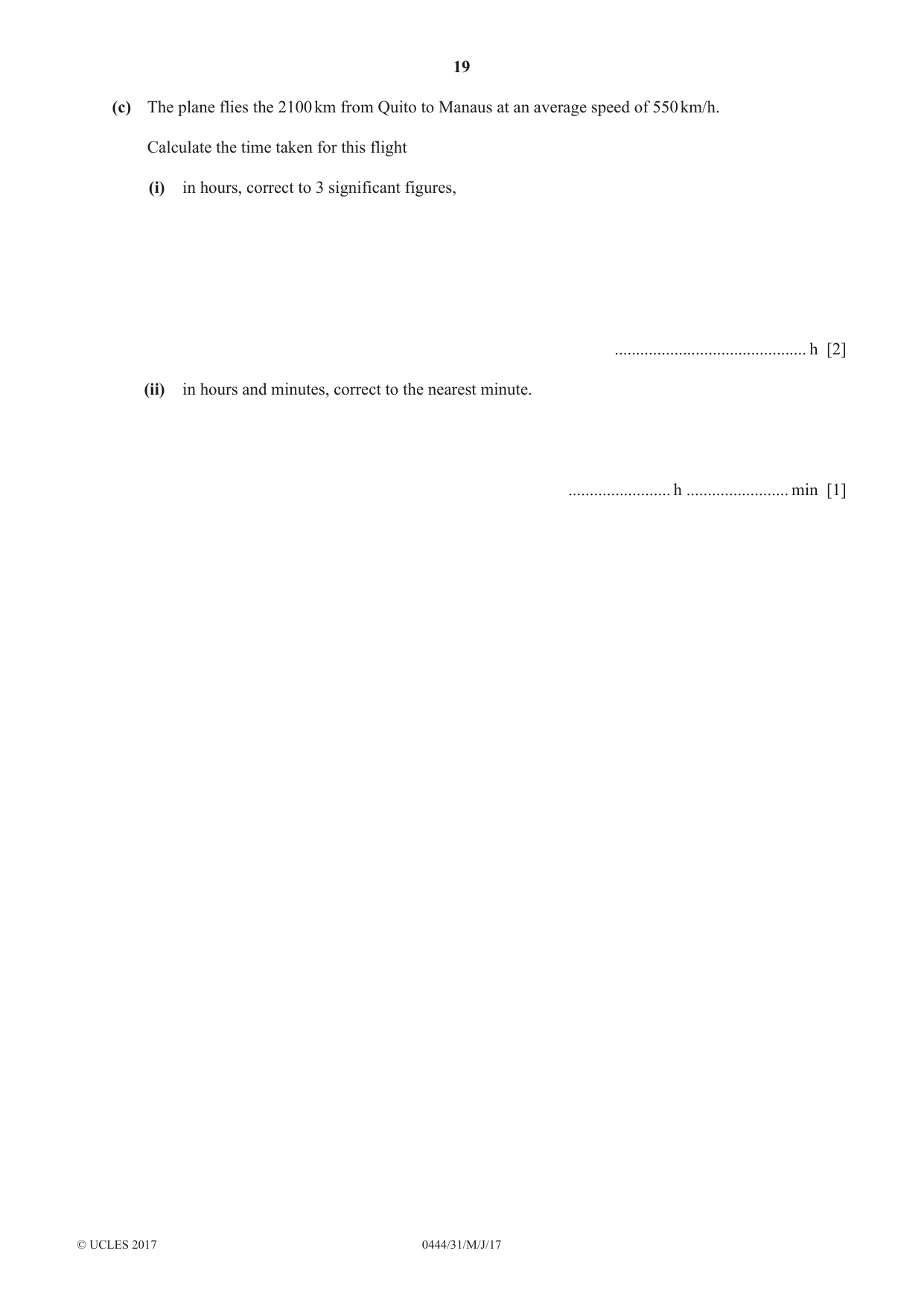 Cambridge IGCSE Mathematics (US) 0444 2017 May/June Paper 3 · Variant 1 question paper, page 19 of 20