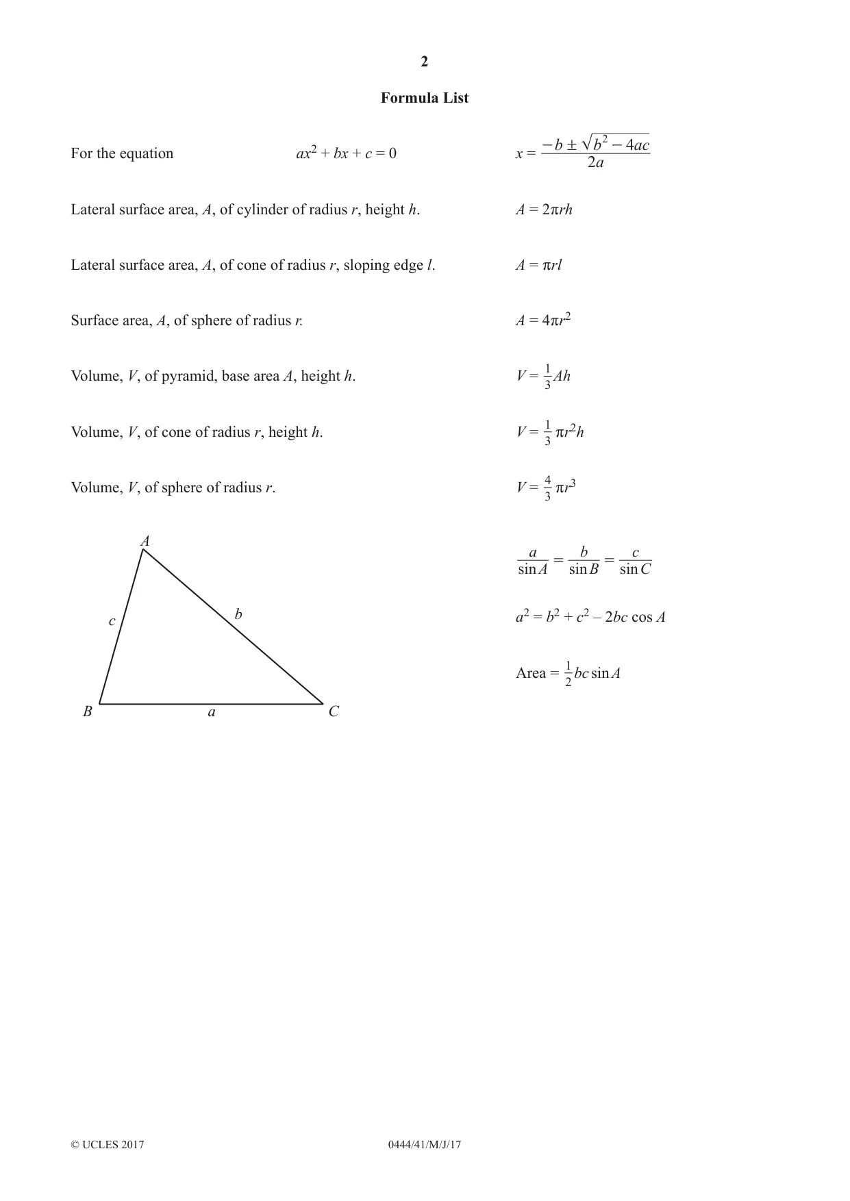Cambridge IGCSE Mathematics (US) 0444 2017 May/June Paper 4 · Variant 1 question paper, page 2 of 16