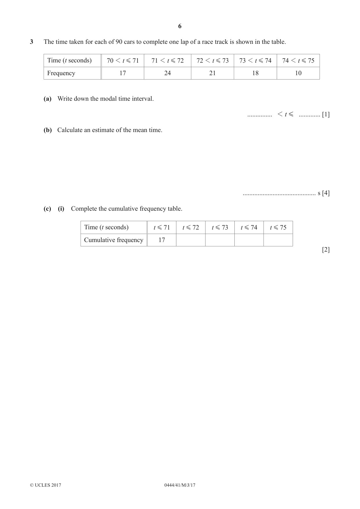Cambridge IGCSE Mathematics (US) 0444 2017 May/June Paper 4 · Variant 1 question paper, page 6 of 16