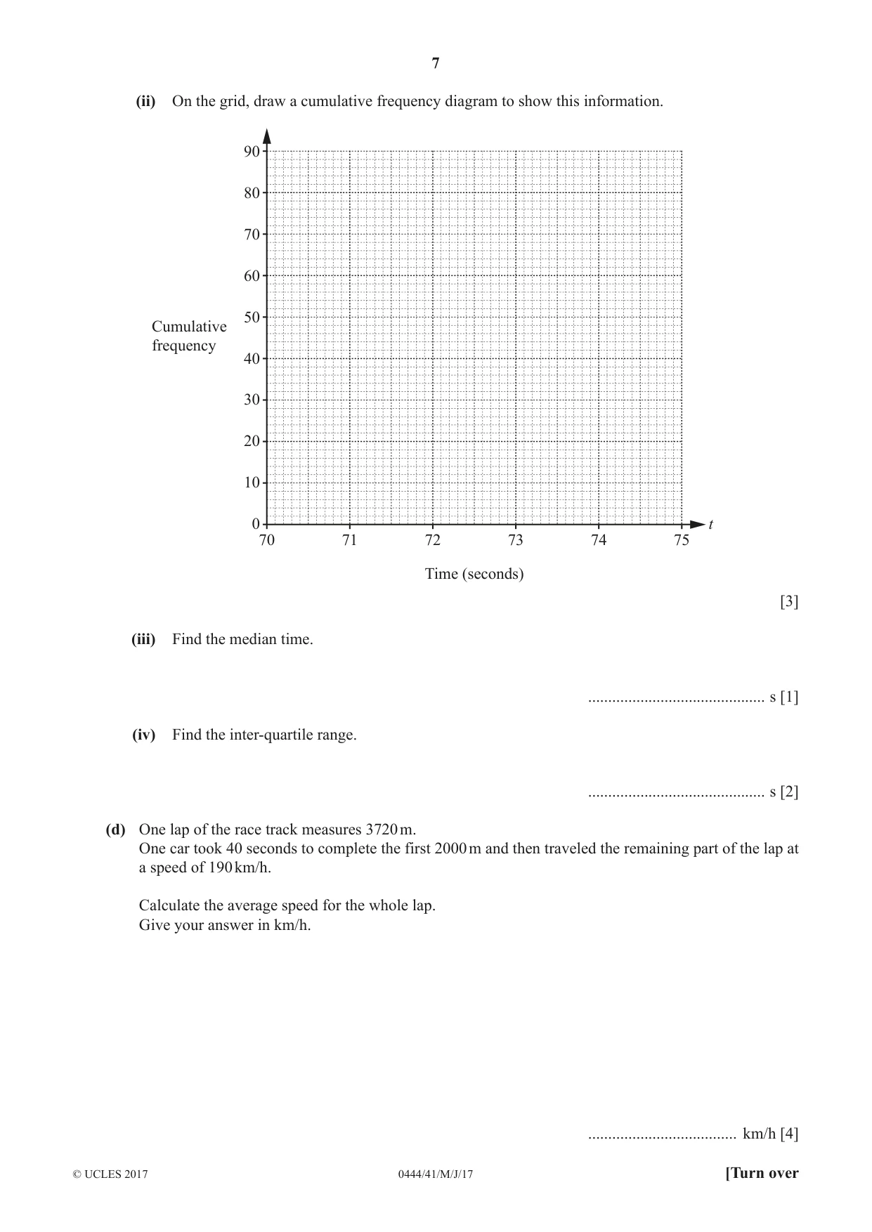 Cambridge IGCSE Mathematics (US) 0444 2017 May/June Paper 4 · Variant 1 question paper, page 7 of 16