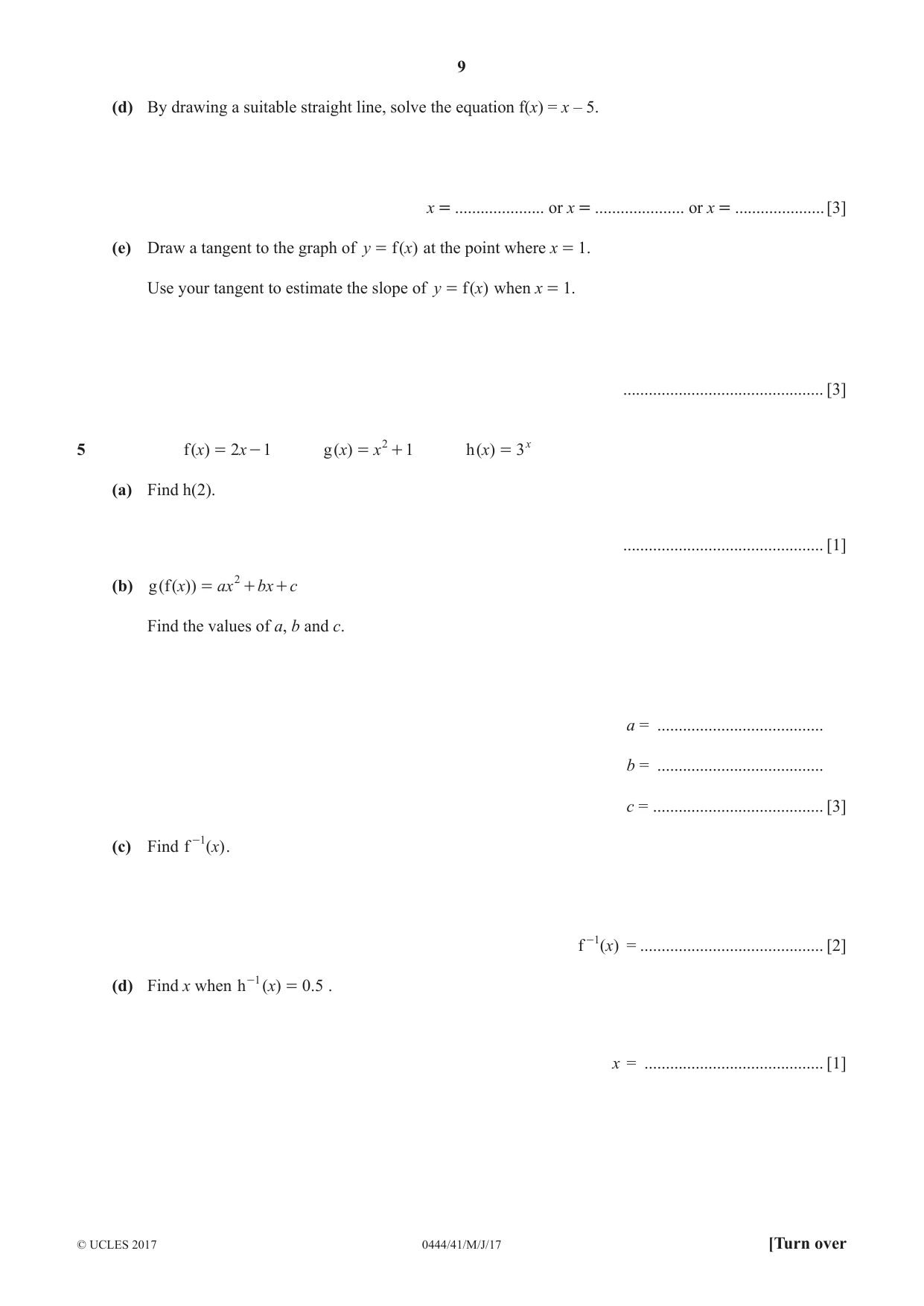Cambridge IGCSE Mathematics (US) 0444 2017 May/June Paper 4 · Variant 1 question paper, page 9 of 16