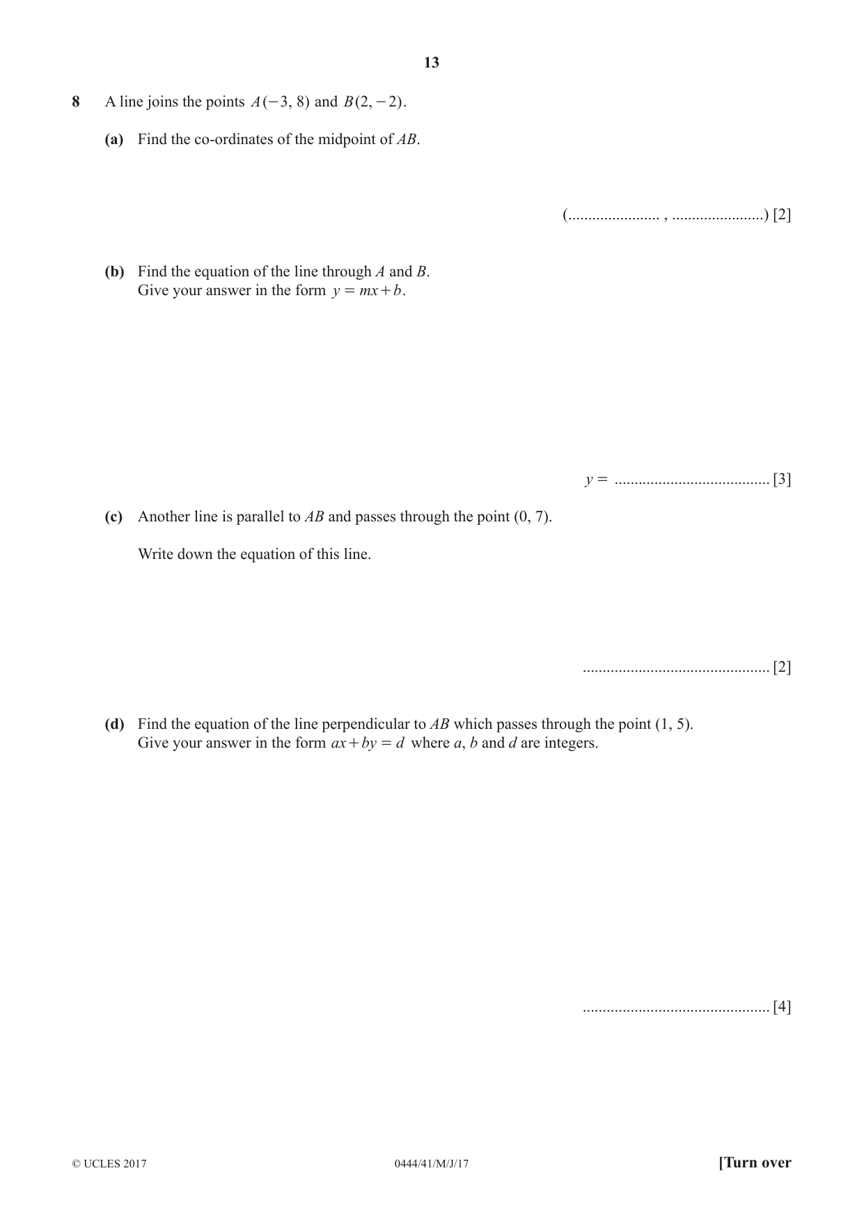 Cambridge IGCSE Mathematics (US) 0444 2017 May/June Paper 4 · Variant 1 question paper, page 13 of 16