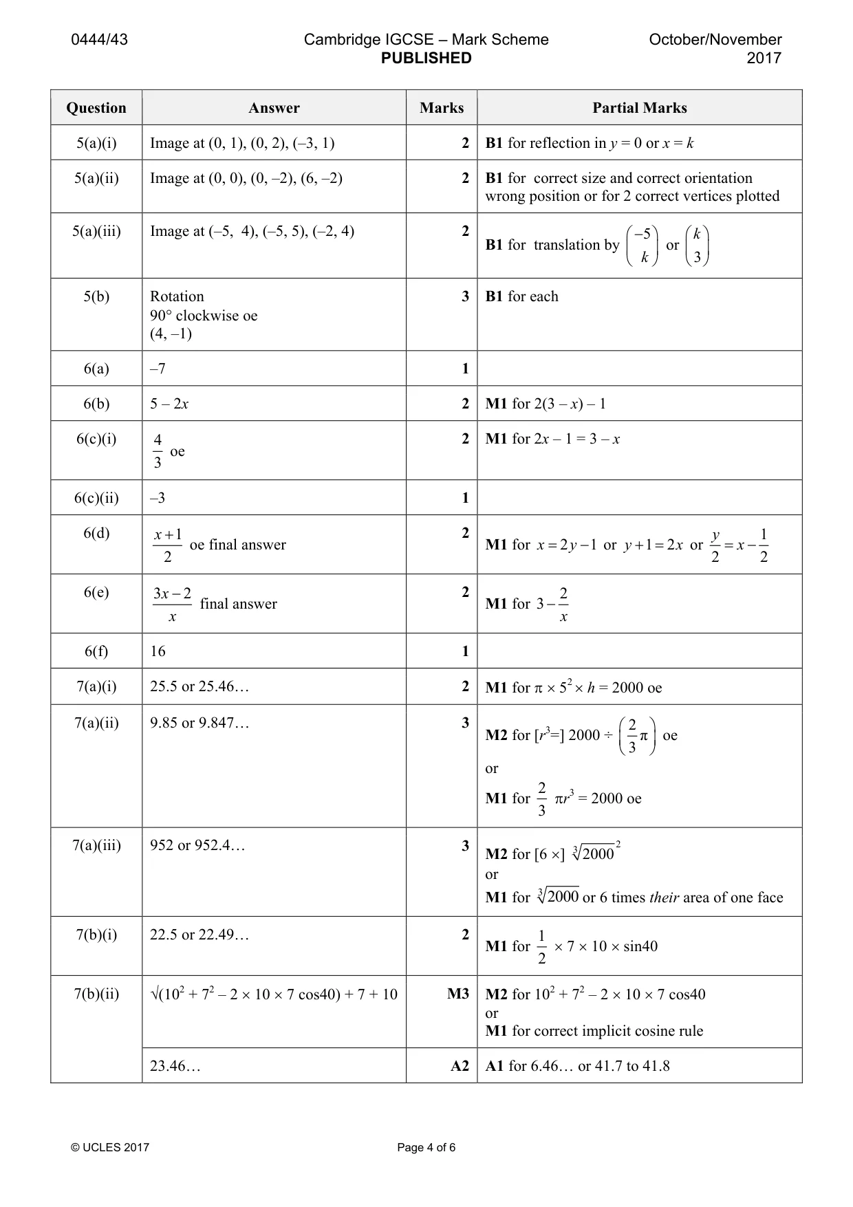 Mark scheme, page 4 of 6