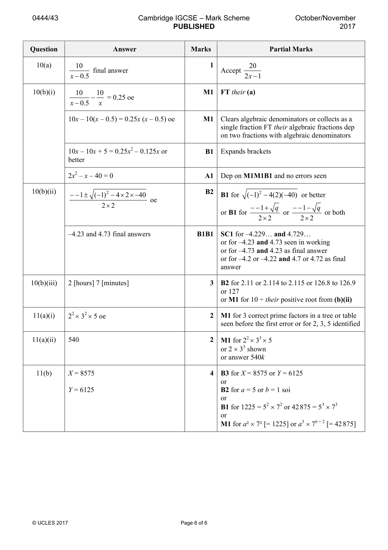 Mark scheme, page 6 of 6