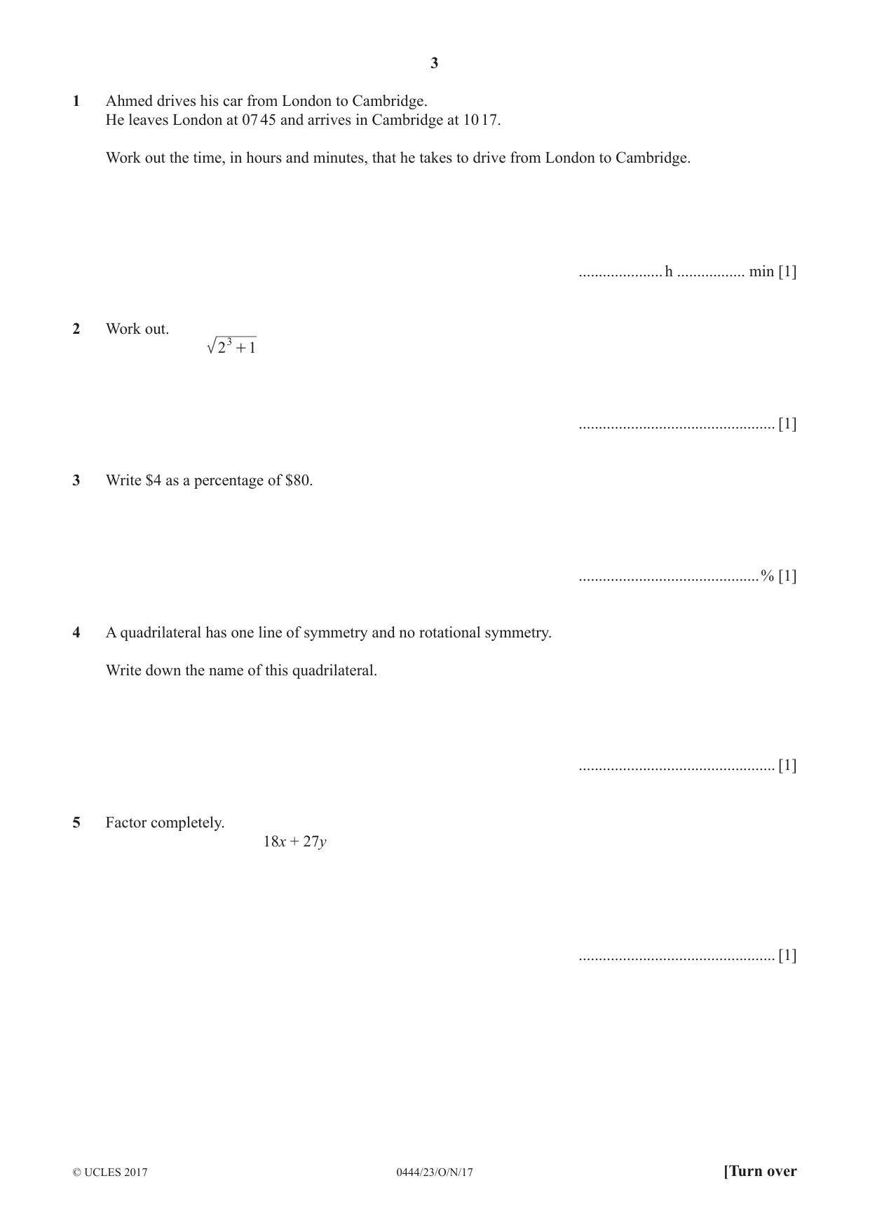 Cambridge IGCSE Mathematics (US) 0444 2017 Oct/Nov Paper 2 · Variant 3 question paper, page 3 of 12