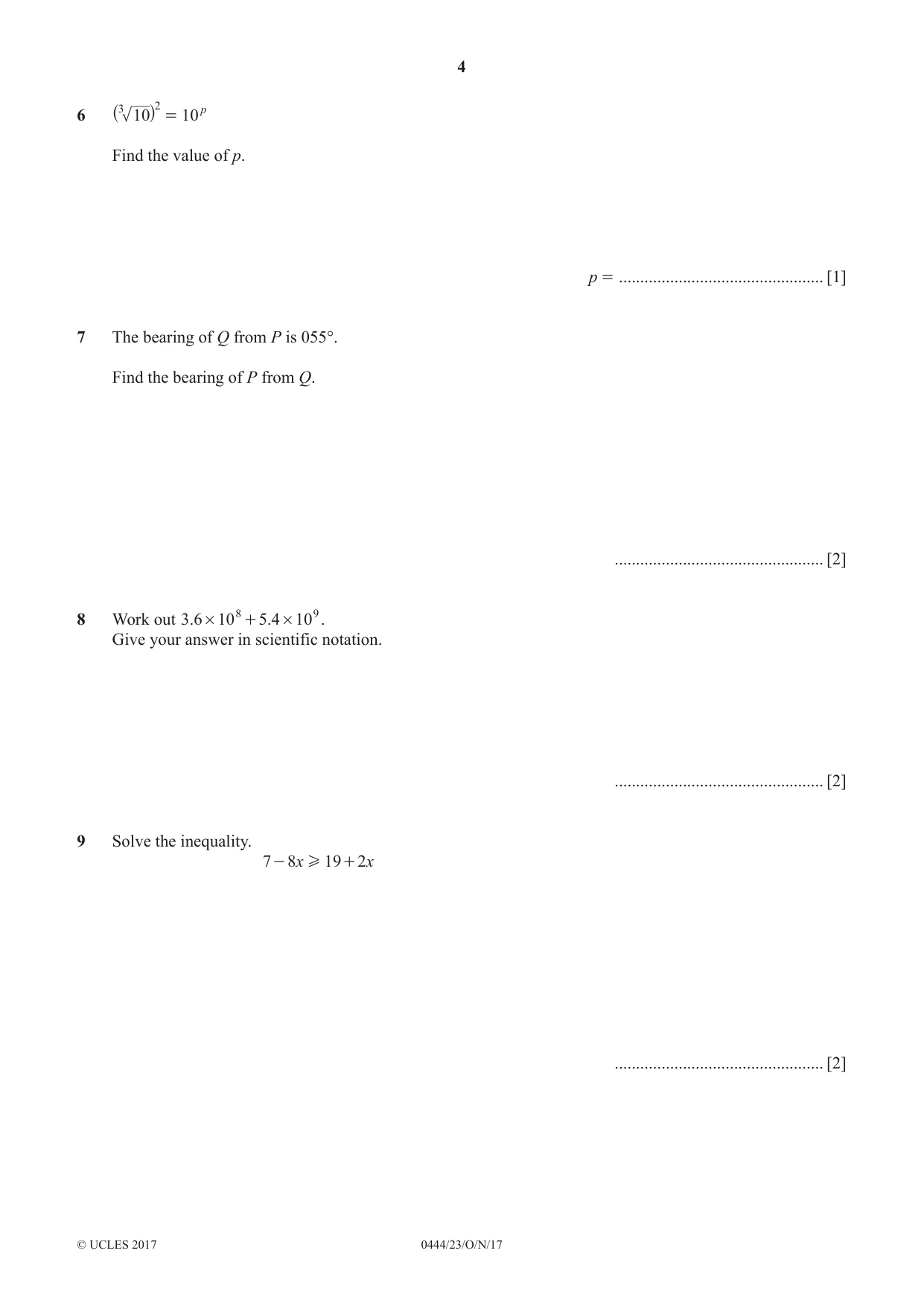 Cambridge IGCSE Mathematics (US) 0444 2017 Oct/Nov Paper 2 · Variant 3 question paper, page 4 of 12