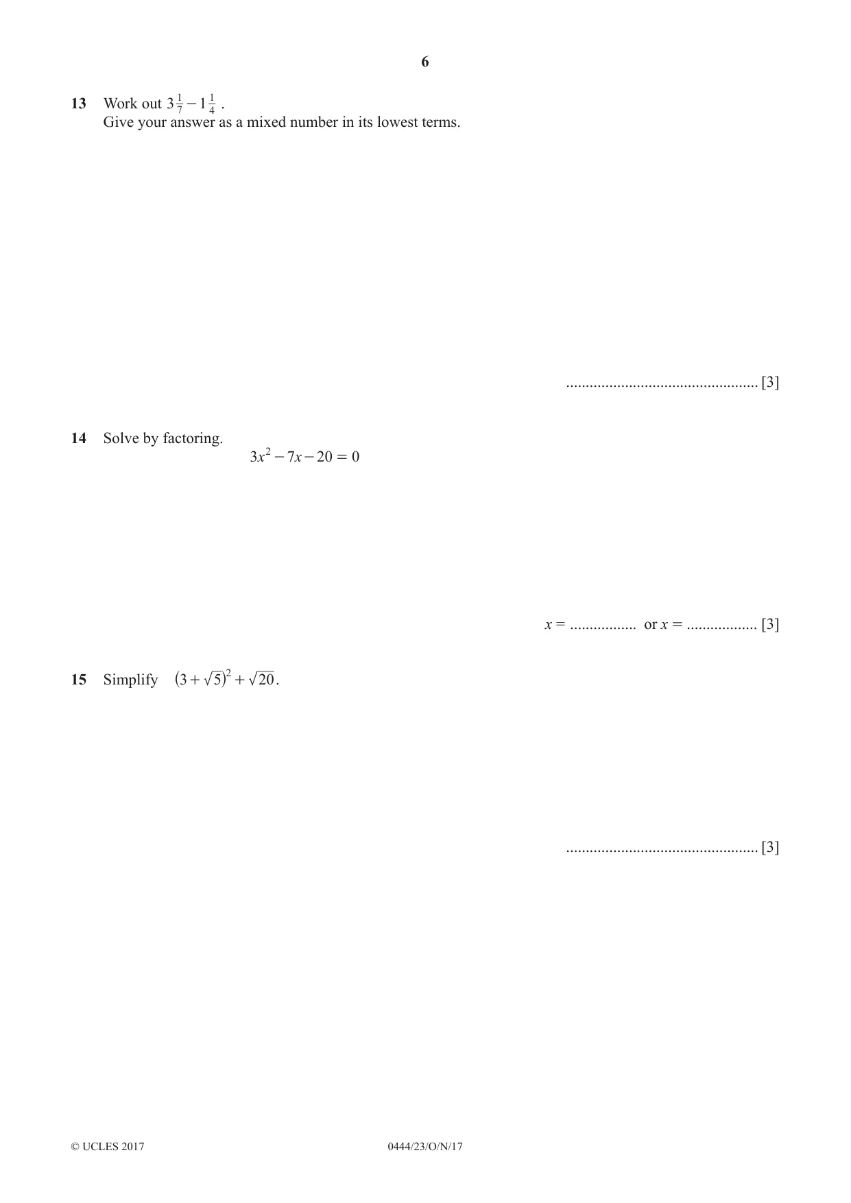 Cambridge IGCSE Mathematics (US) 0444 2017 Oct/Nov Paper 2 · Variant 3 question paper, page 6 of 12