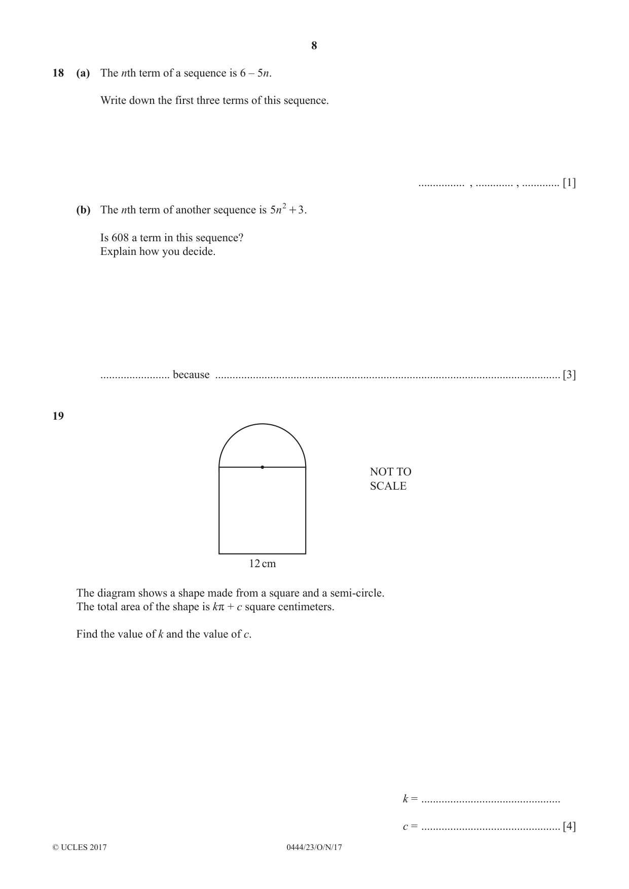Cambridge IGCSE Mathematics (US) 0444 2017 Oct/Nov Paper 2 · Variant 3 question paper, page 8 of 12