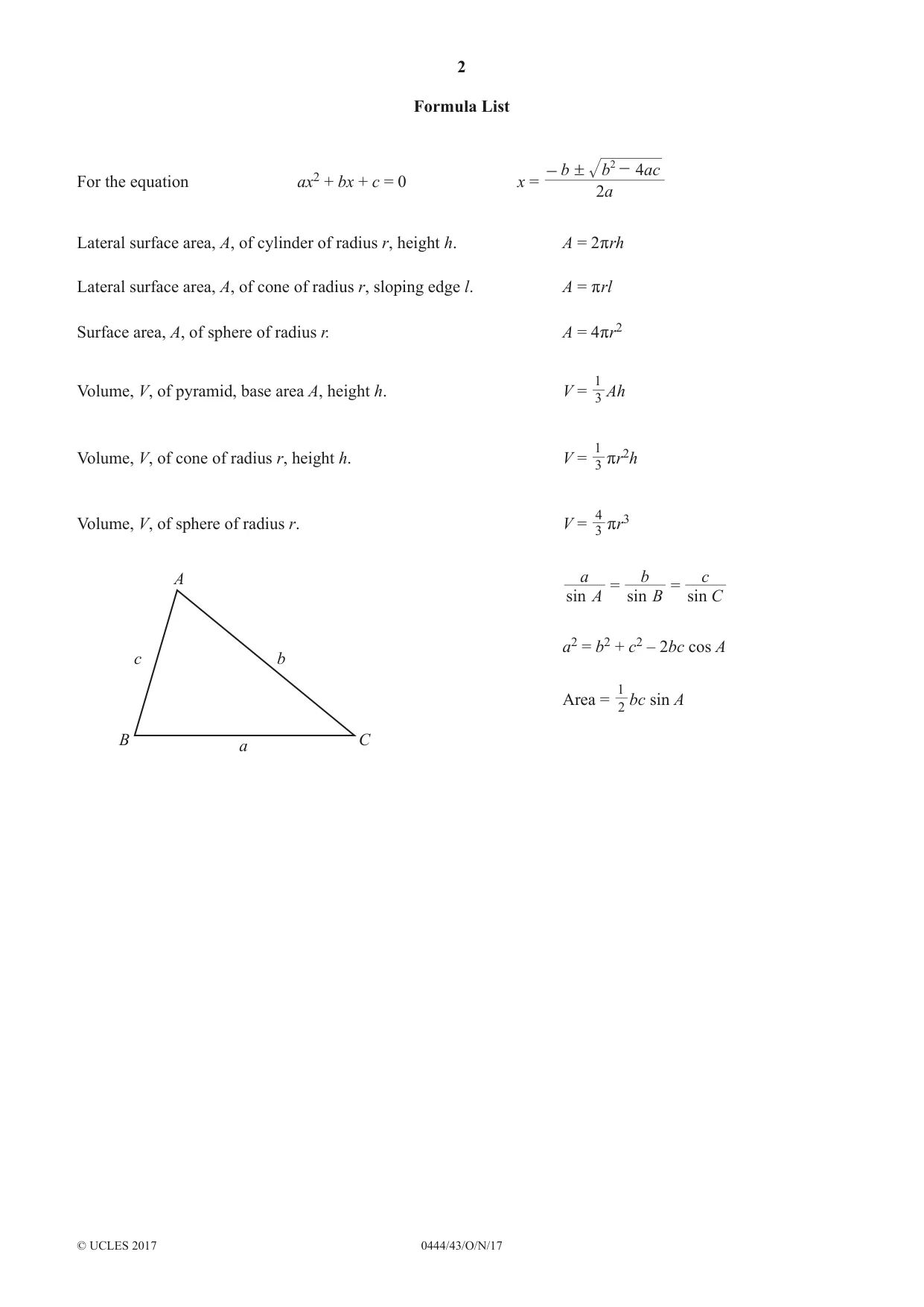 Cambridge IGCSE Mathematics (US) 0444 2017 Oct/Nov Paper 4 · Variant 3 question paper, page 2 of 16