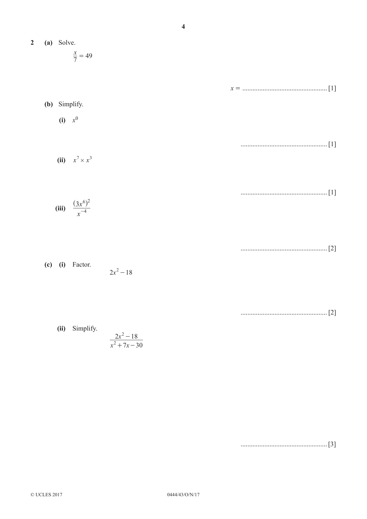 Cambridge IGCSE Mathematics (US) 0444 2017 Oct/Nov Paper 4 · Variant 3 question paper, page 4 of 16