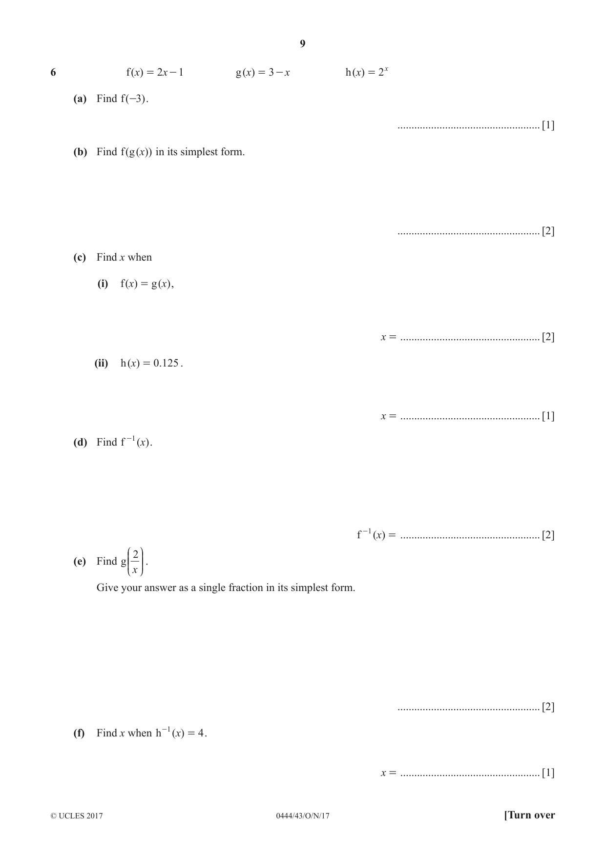 Cambridge IGCSE Mathematics (US) 0444 2017 Oct/Nov Paper 4 · Variant 3 question paper, page 9 of 16